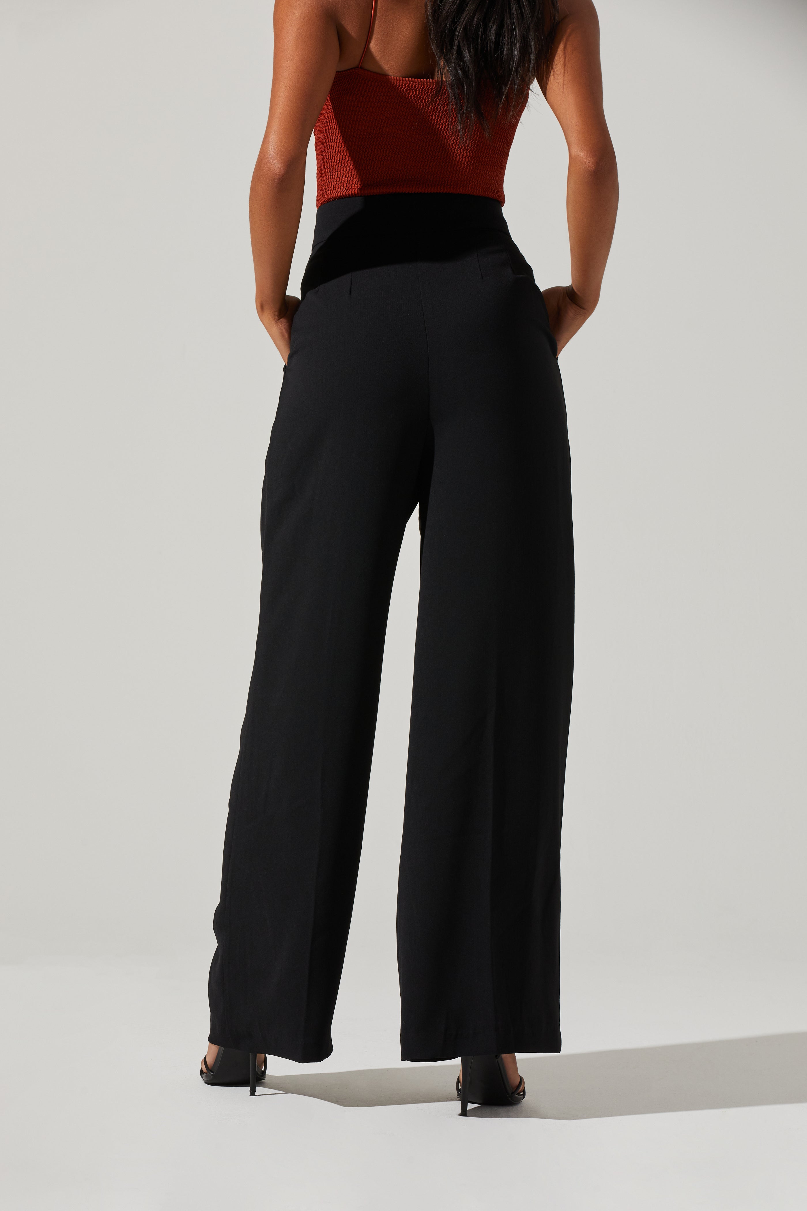 Boyfriend Criss Cross Pleated Wide Leg Pants-Aljck