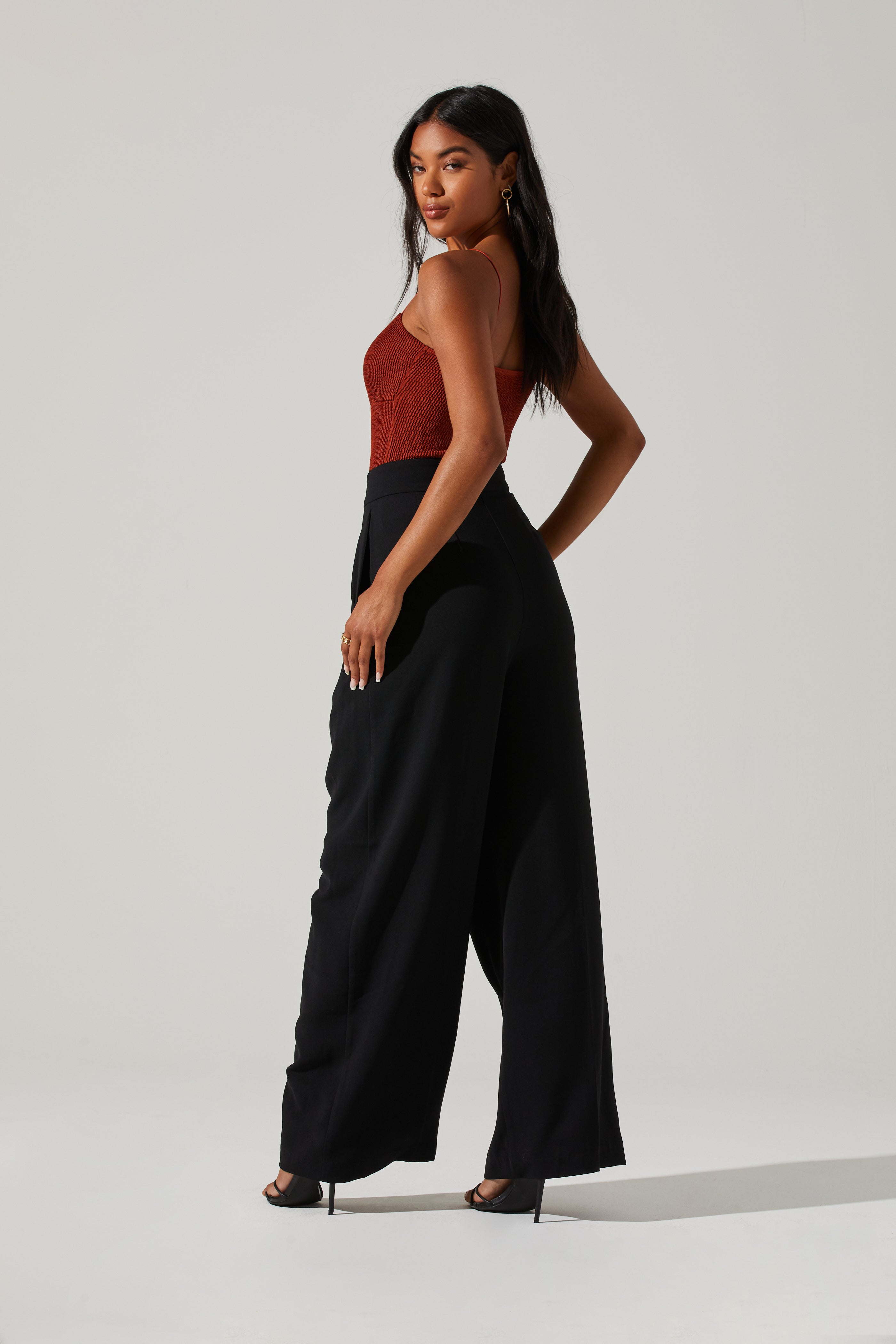 Boyfriend Criss Cross Pleated Wide Leg Pants-Aljck
