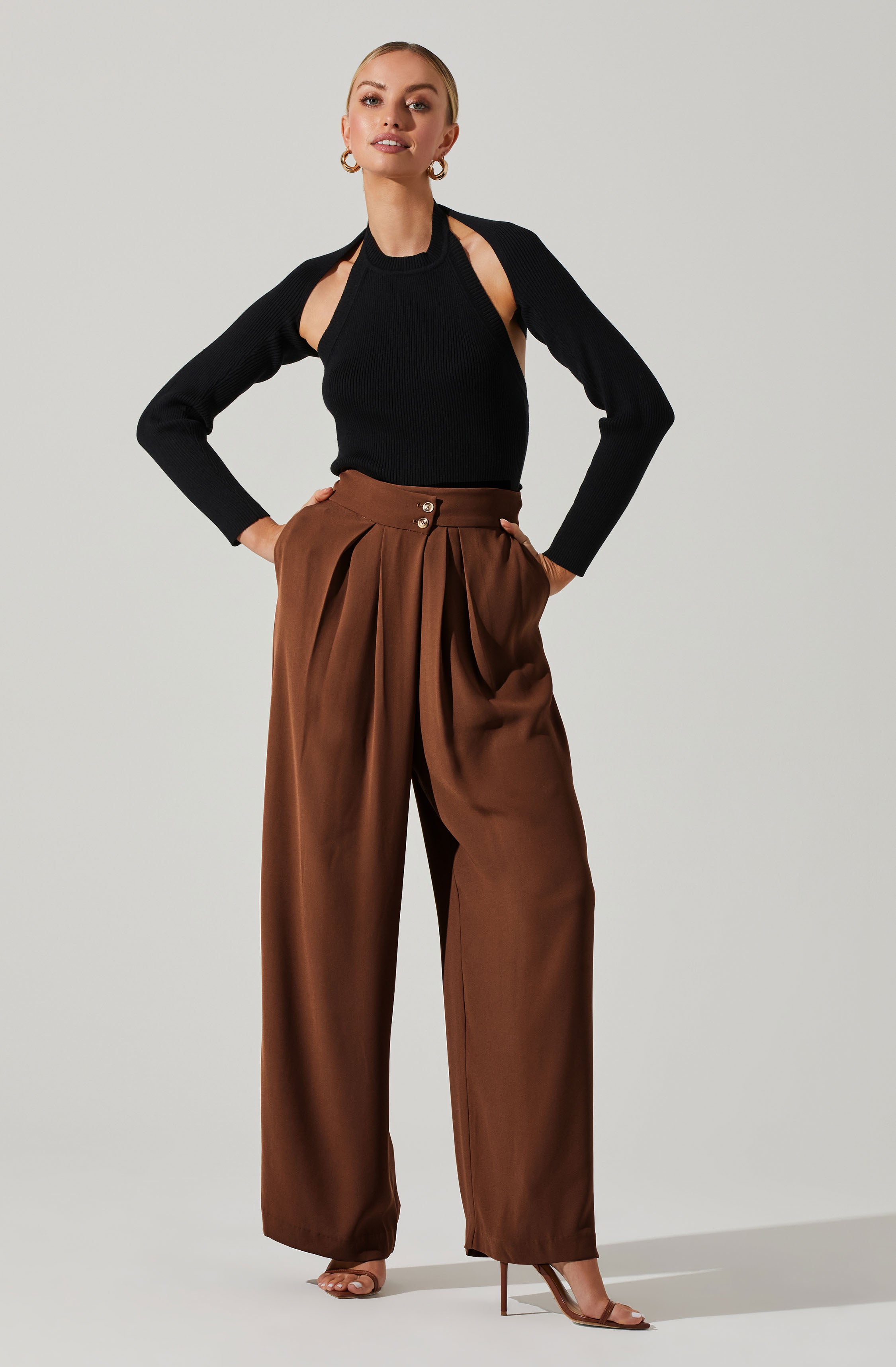 Boyfriend Criss Cross Pleated Wide Leg Pants-Aljck
