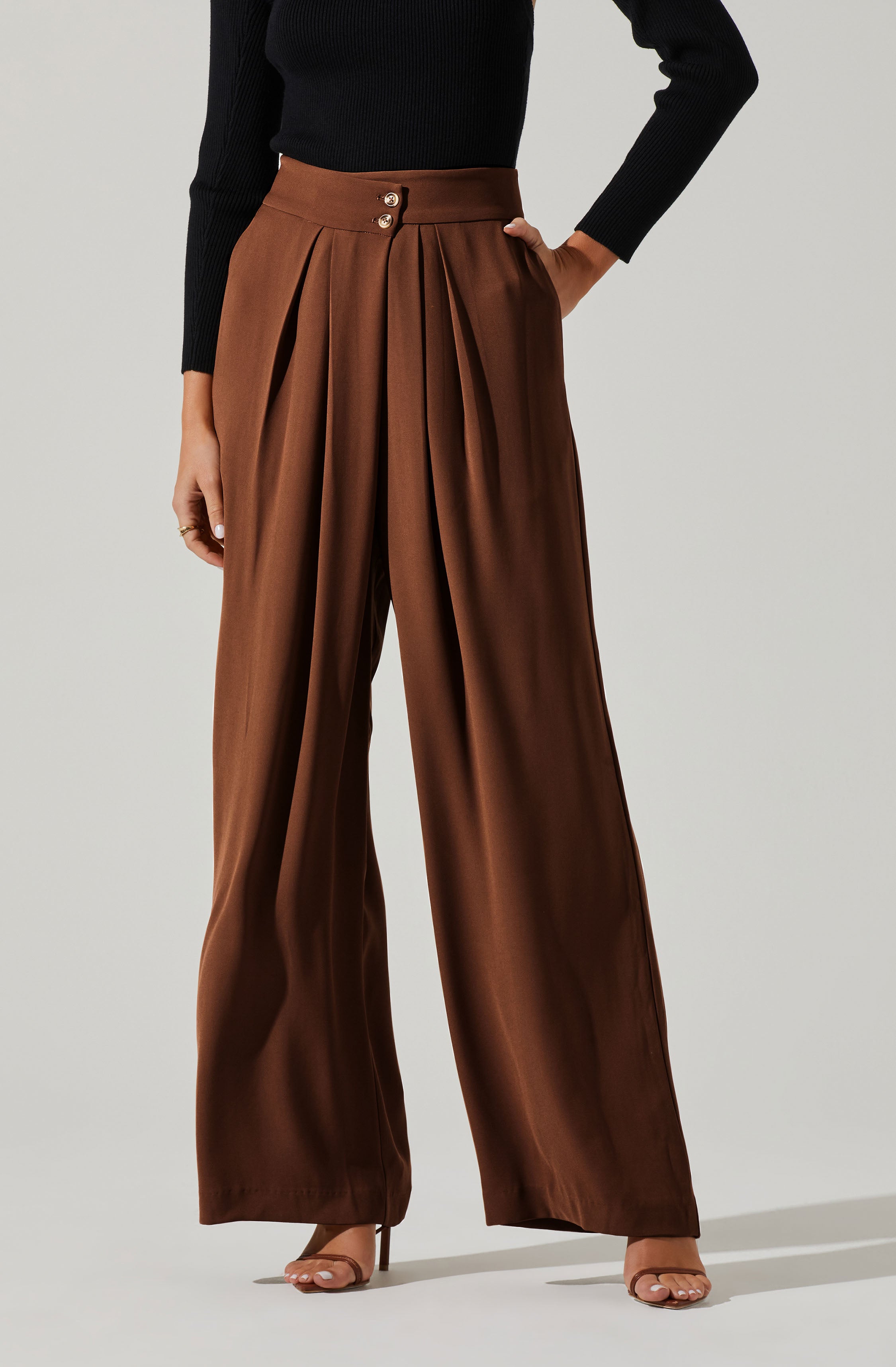 Boyfriend Criss Cross Pleated Wide Leg Pants-Aljck