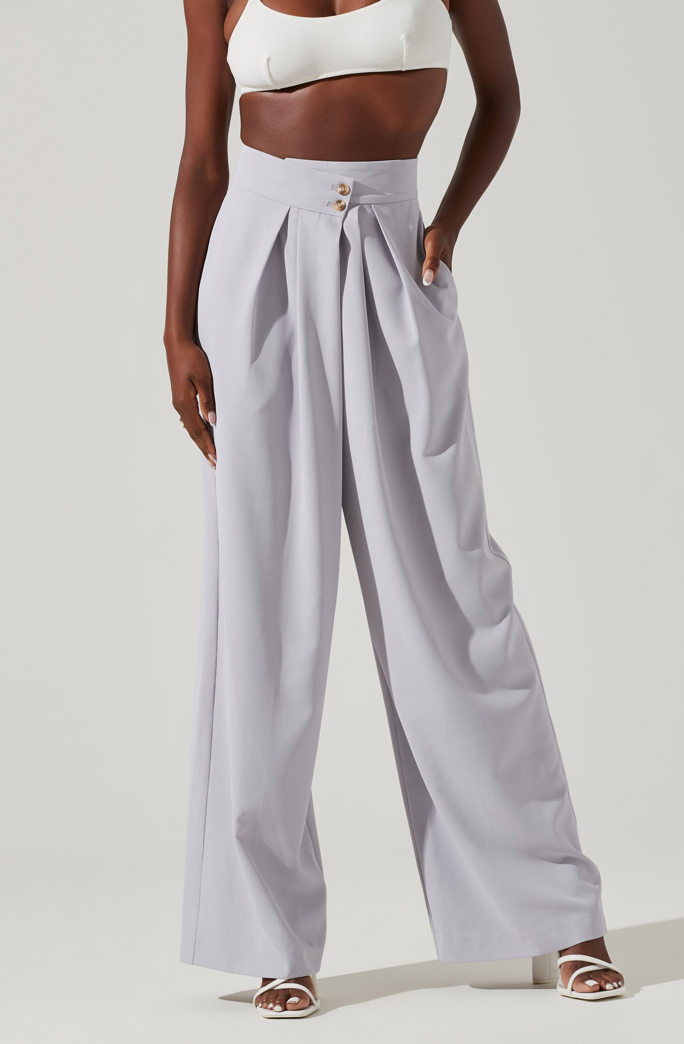 Boyfriend Criss Cross Pleated Wide Leg Pants-Aljck