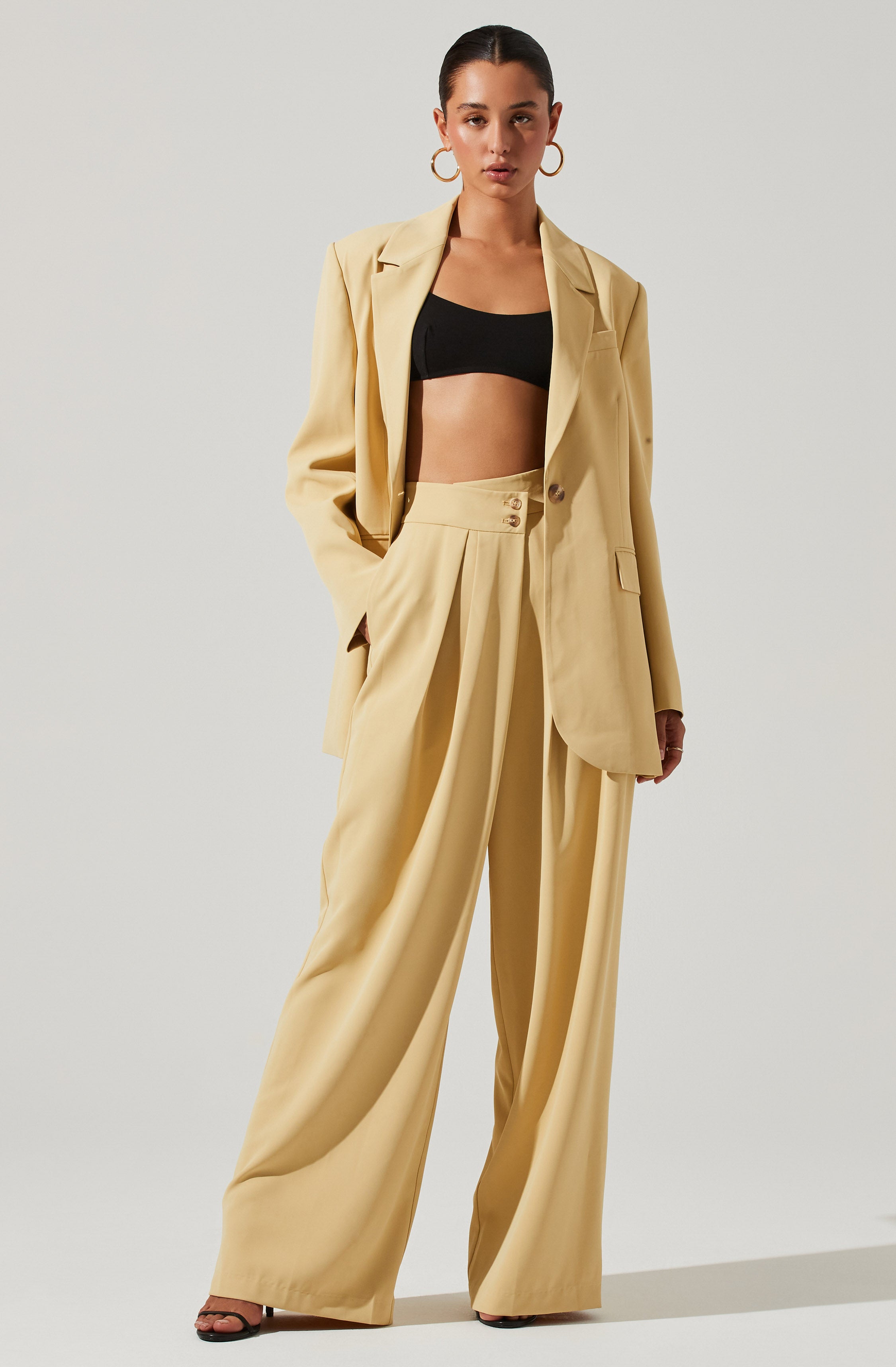 Boyfriend Criss Cross Pleated Wide Leg Pants-Aljck