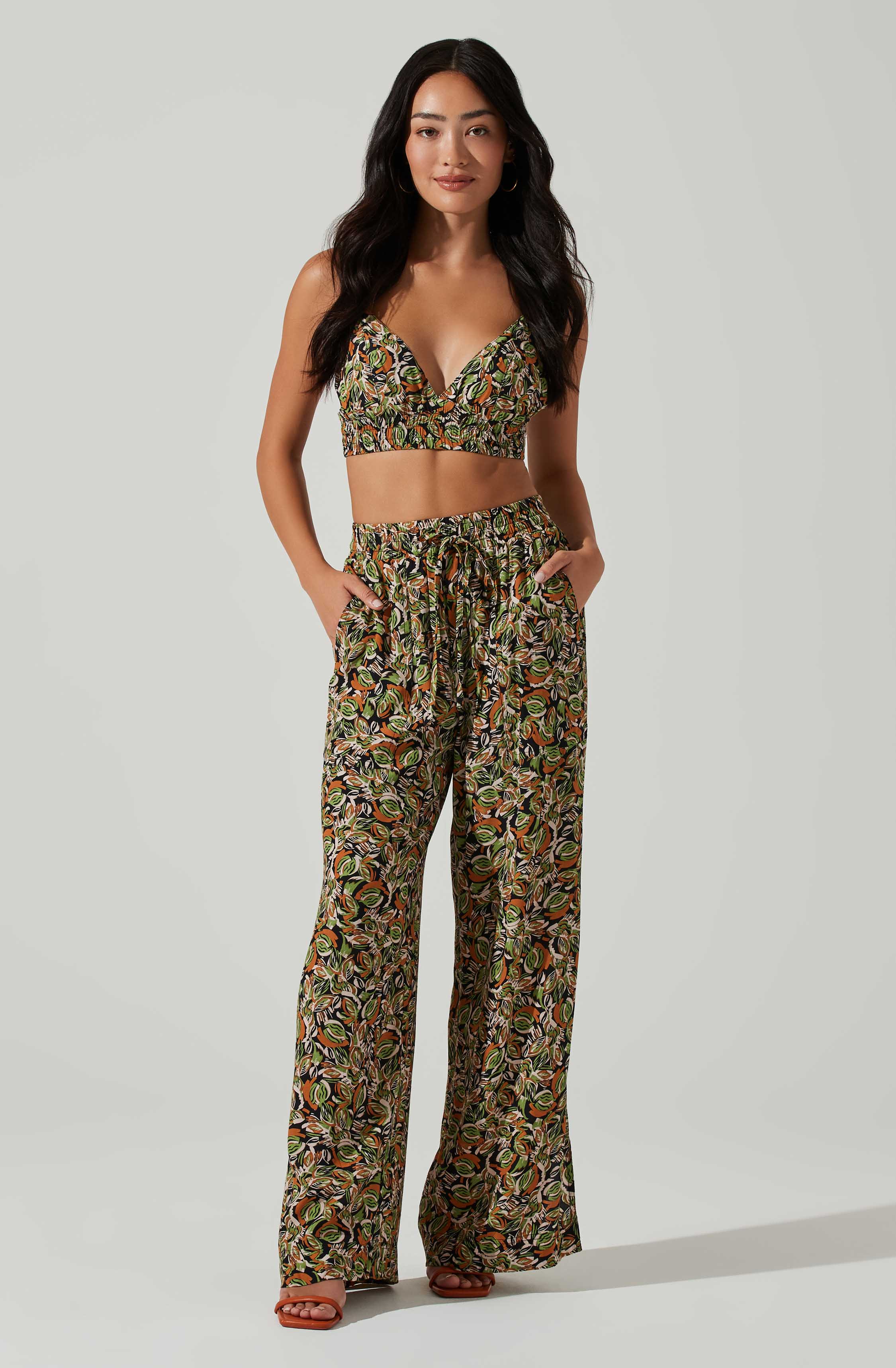 Femi Abstract Print Wide Leg Pants-Aljck