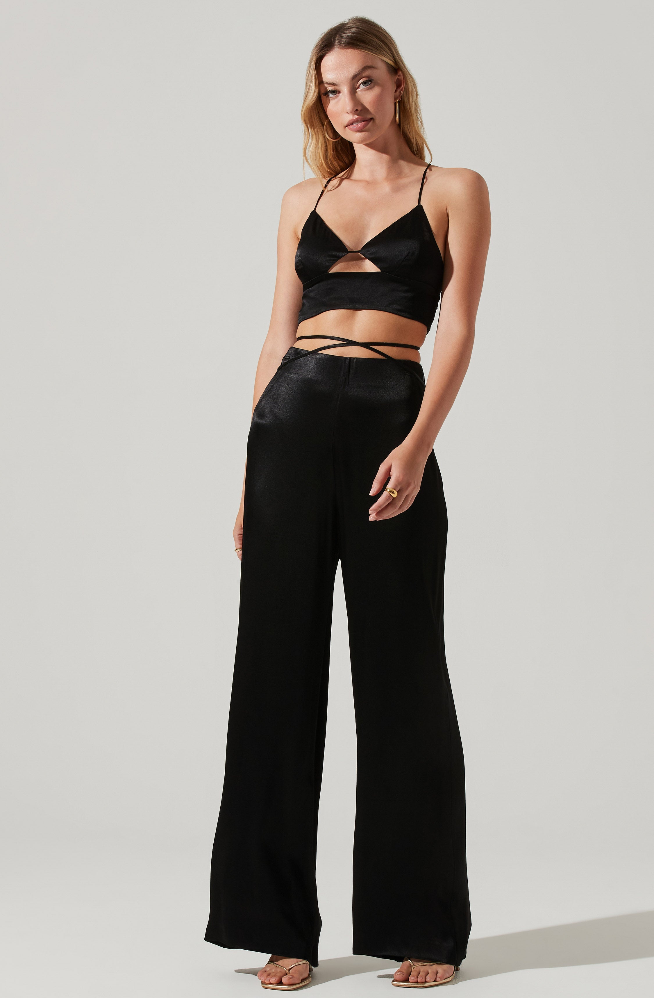 Amiah Satin Tie Waist Wide Leg Pants-Aljck