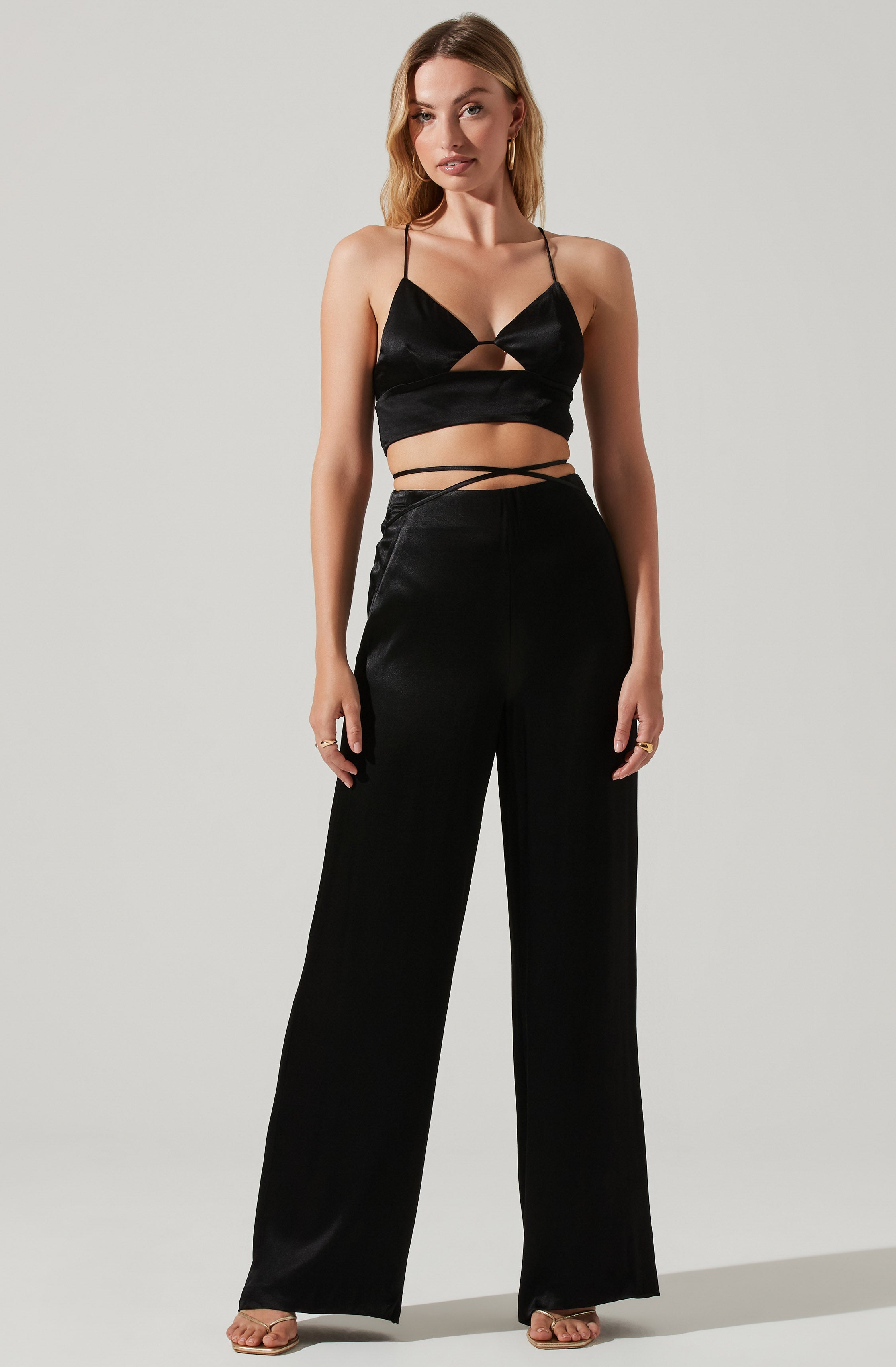 Amiah Satin Tie Waist Wide Leg Pants-Aljck