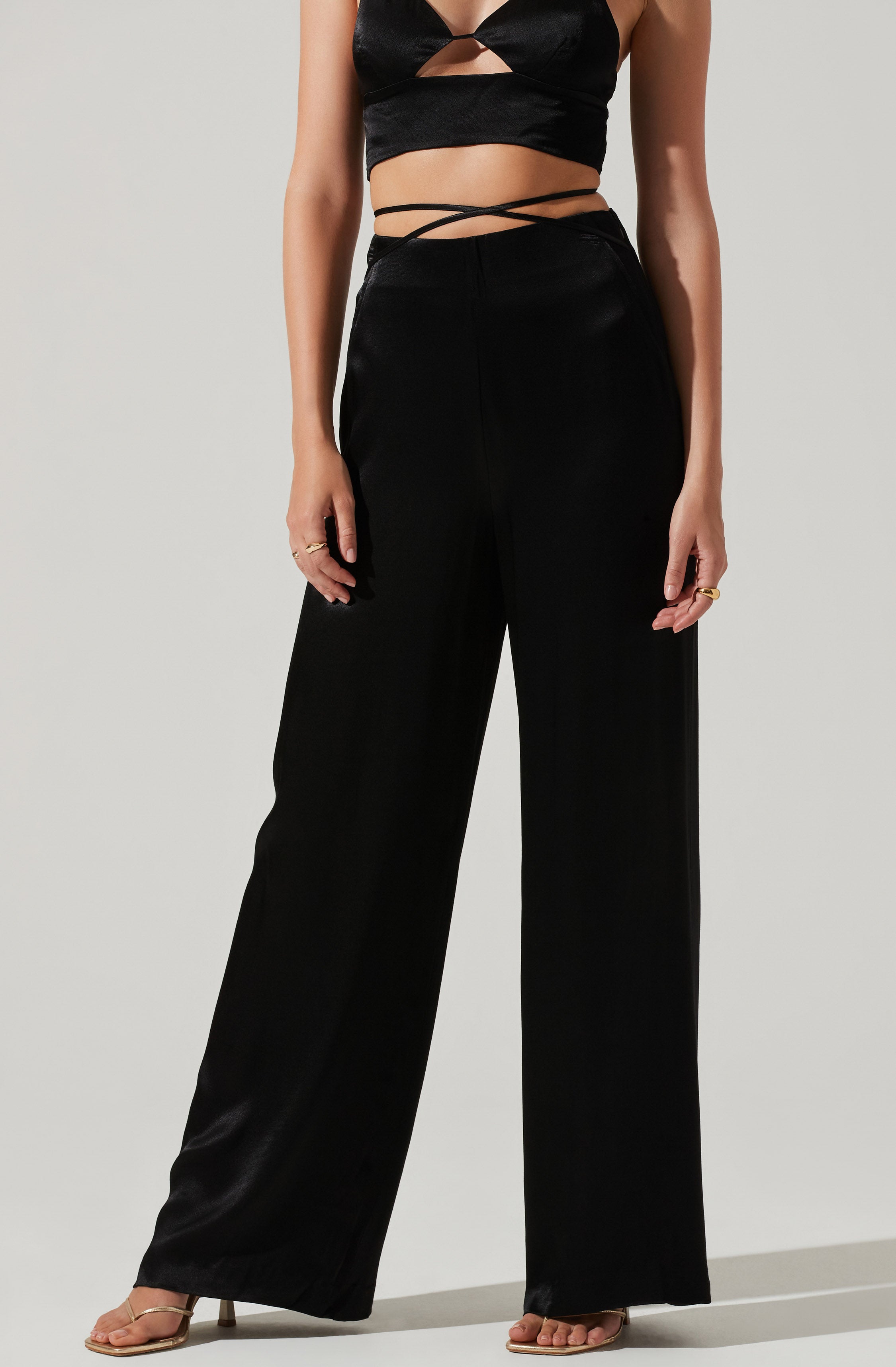 Amiah Satin Tie Waist Wide Leg Pants-Aljck