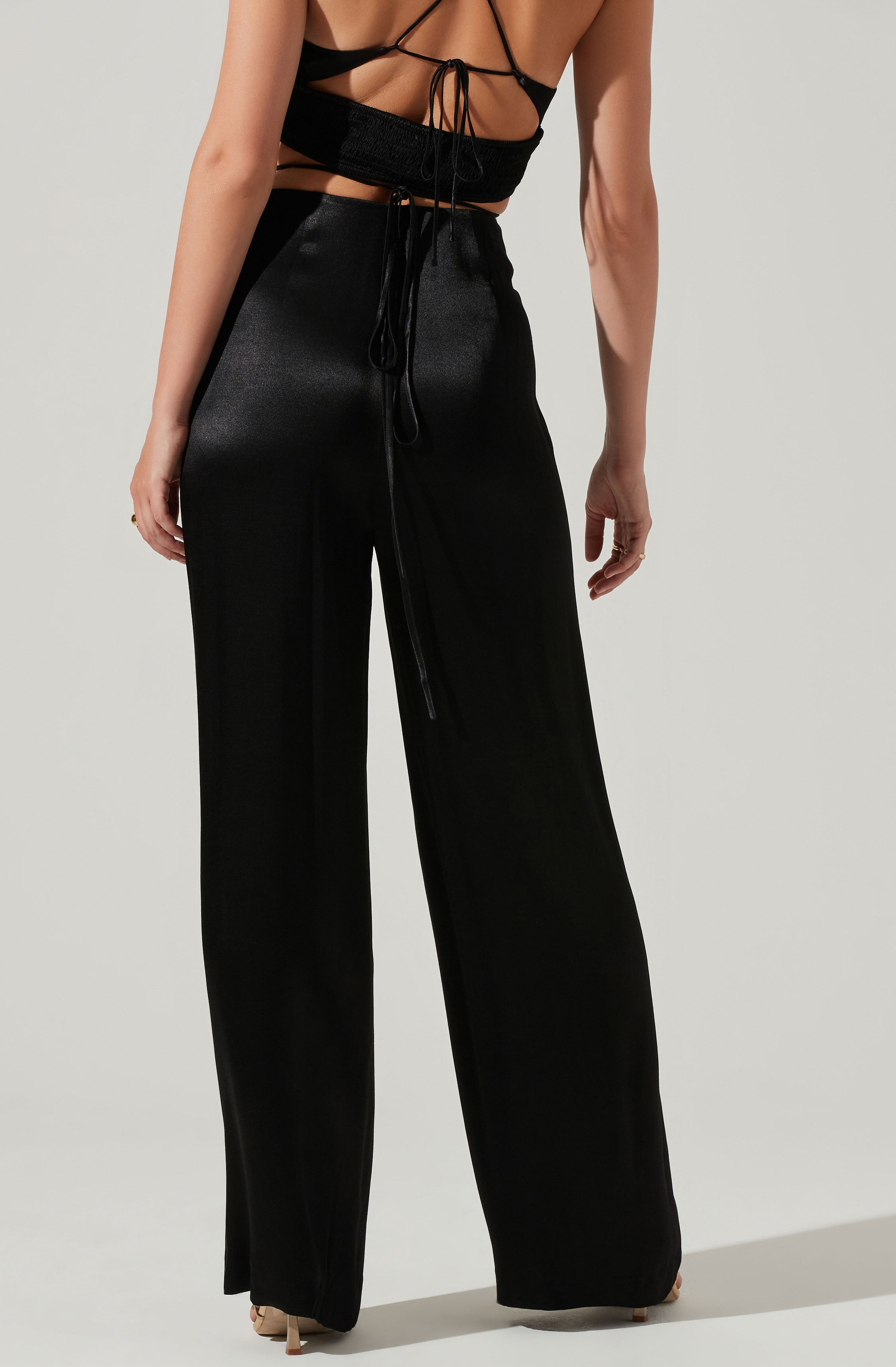 Amiah Satin Tie Waist Wide Leg Pants-Aljck