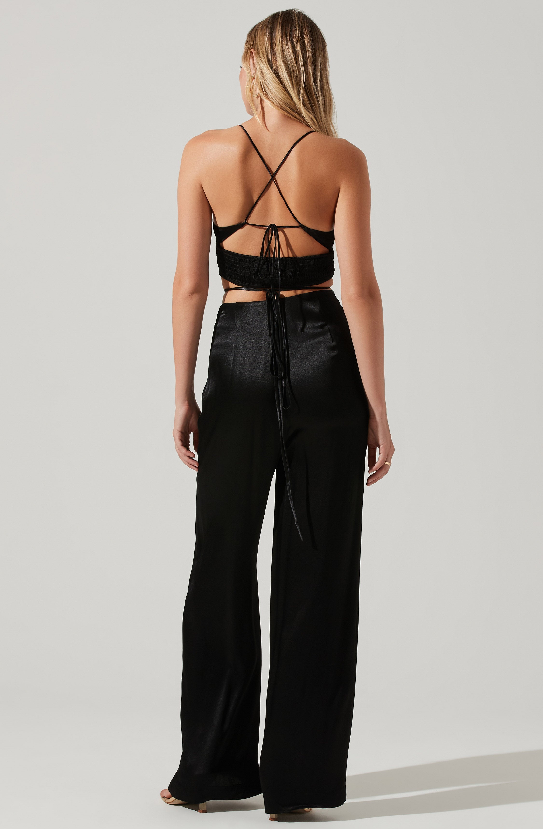 Amiah Satin Tie Waist Wide Leg Pants-Aljck