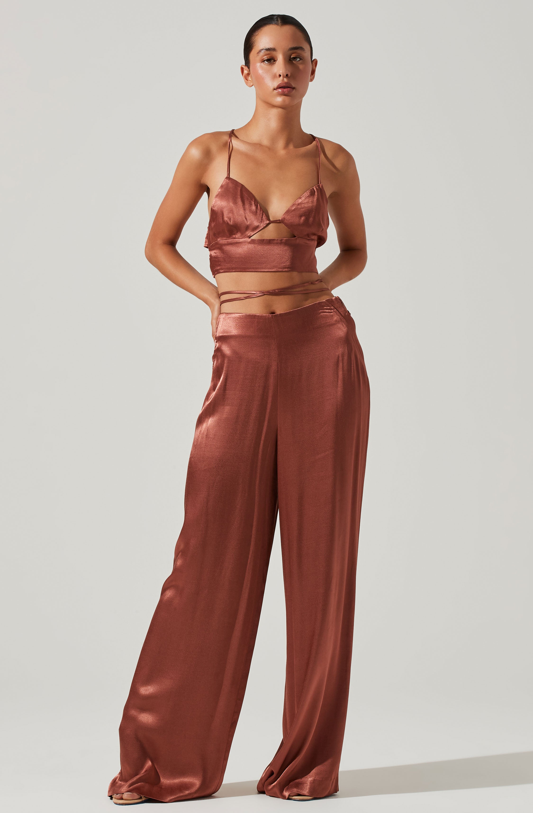 Amiah Satin Tie Waist Wide Leg Pants-Aljck