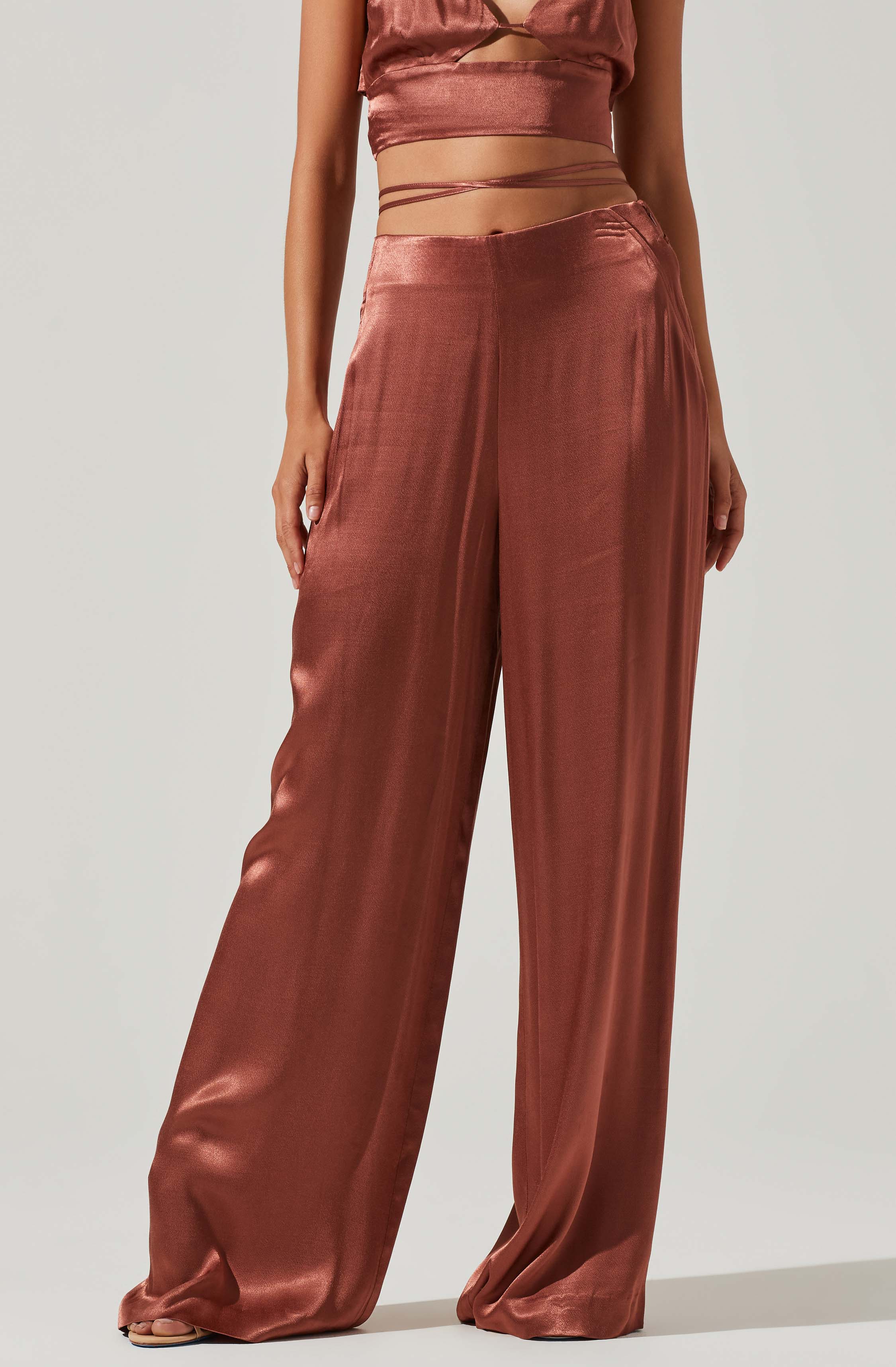 Amiah Satin Tie Waist Wide Leg Pants-Aljck