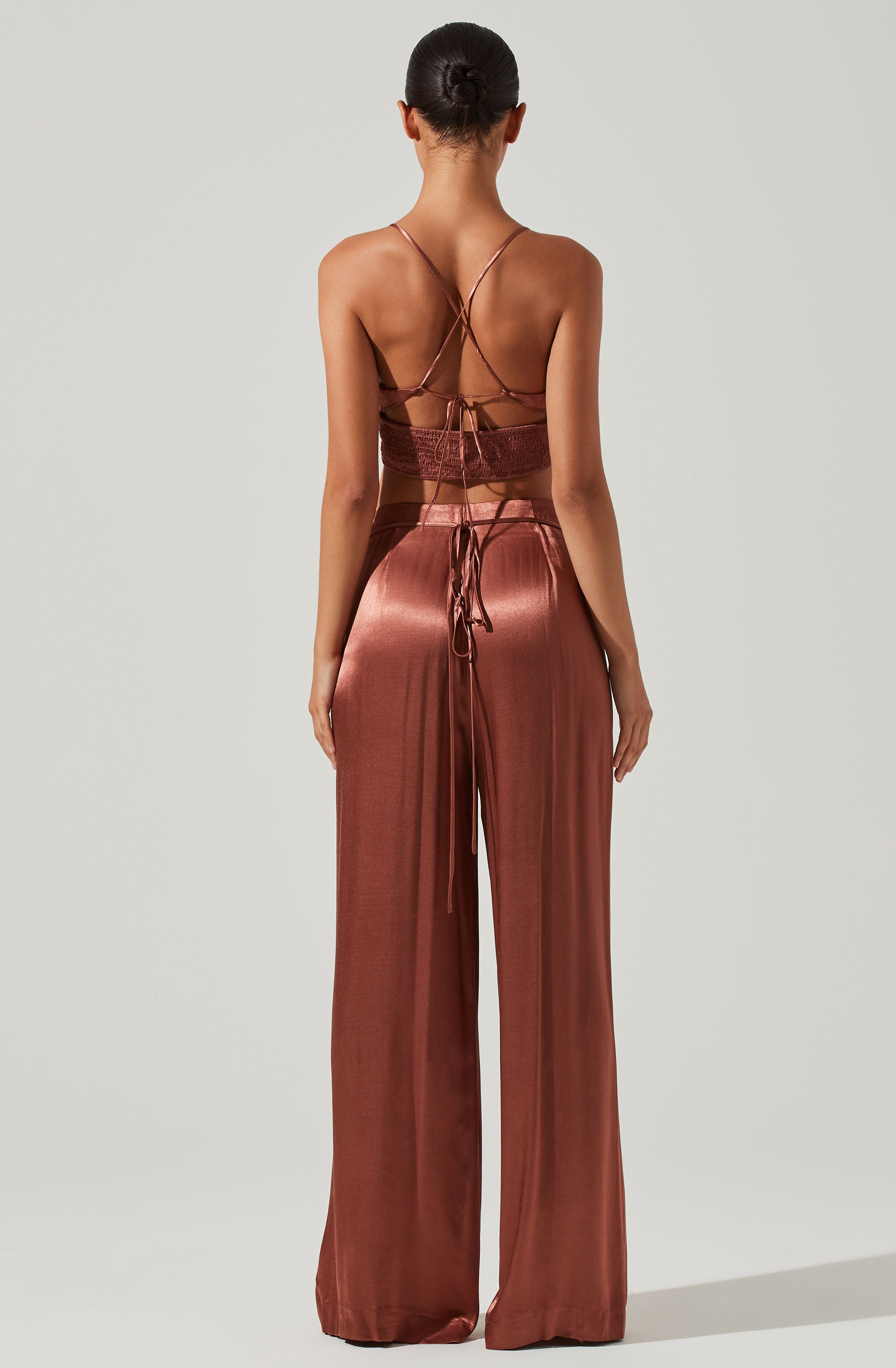 Amiah Satin Tie Waist Wide Leg Pants-Aljck
