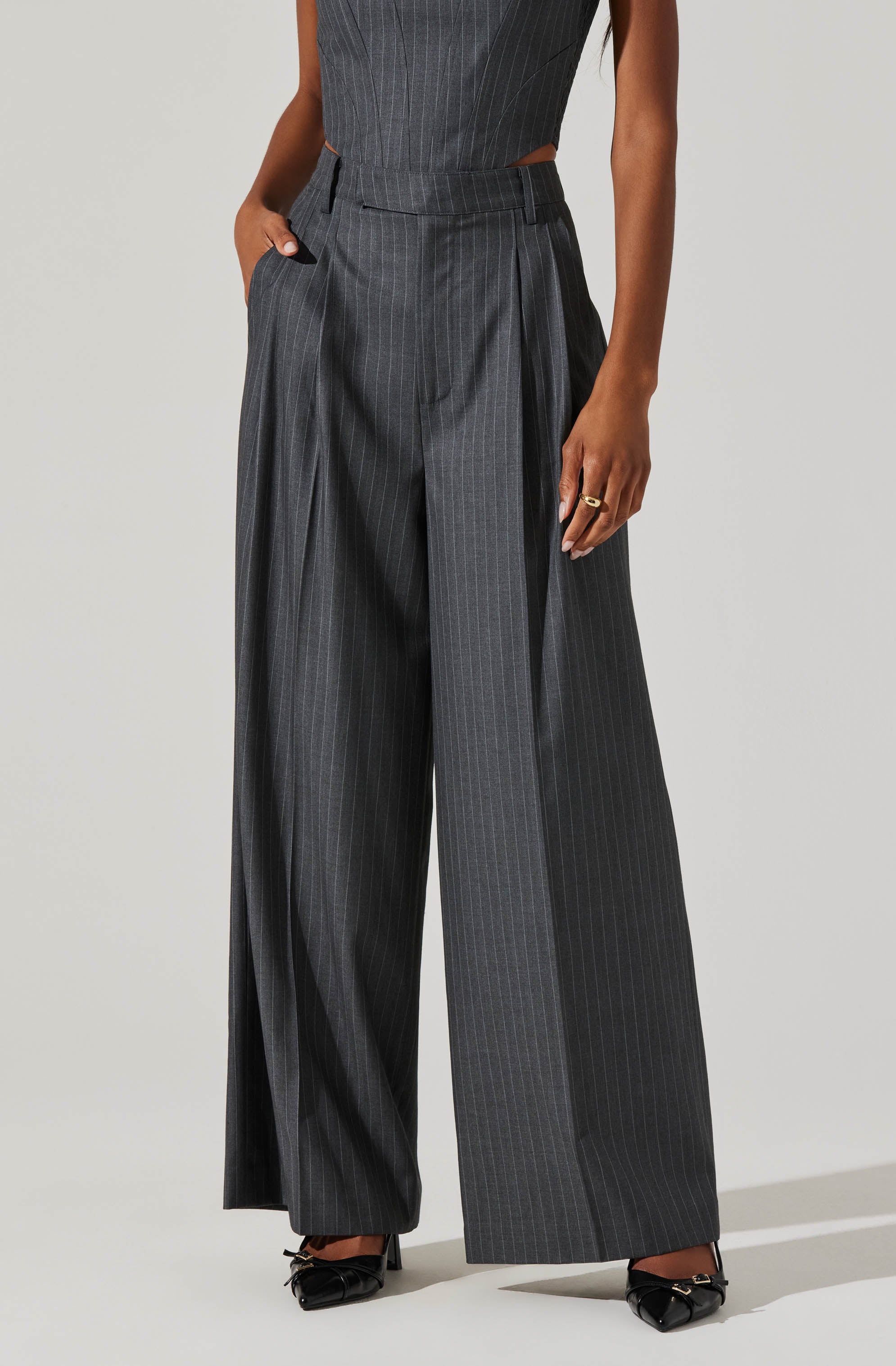 Milani Pinstripe Wide Leg Pants-Aljck