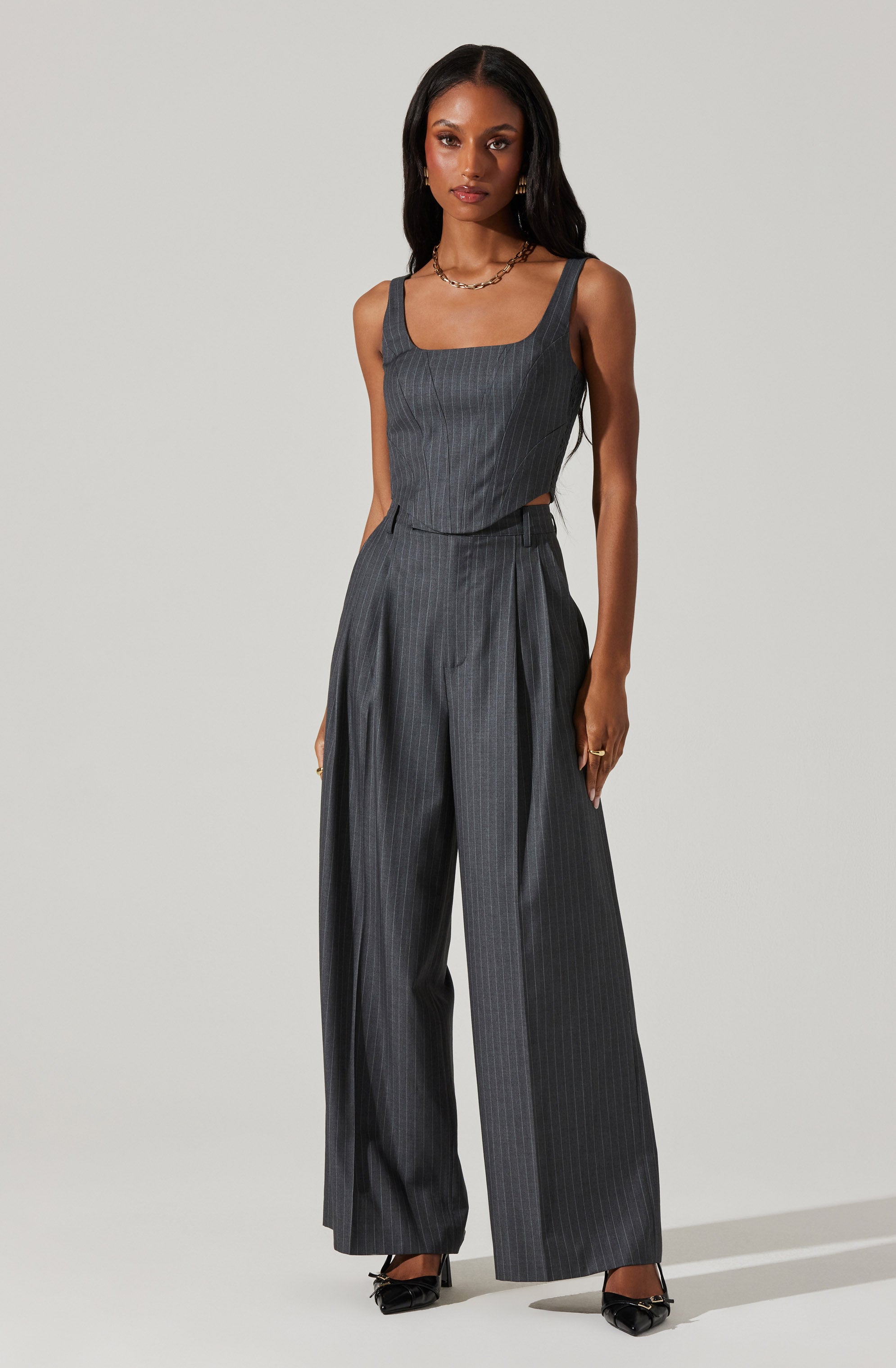 Milani Pinstripe Wide Leg Pants-Aljck