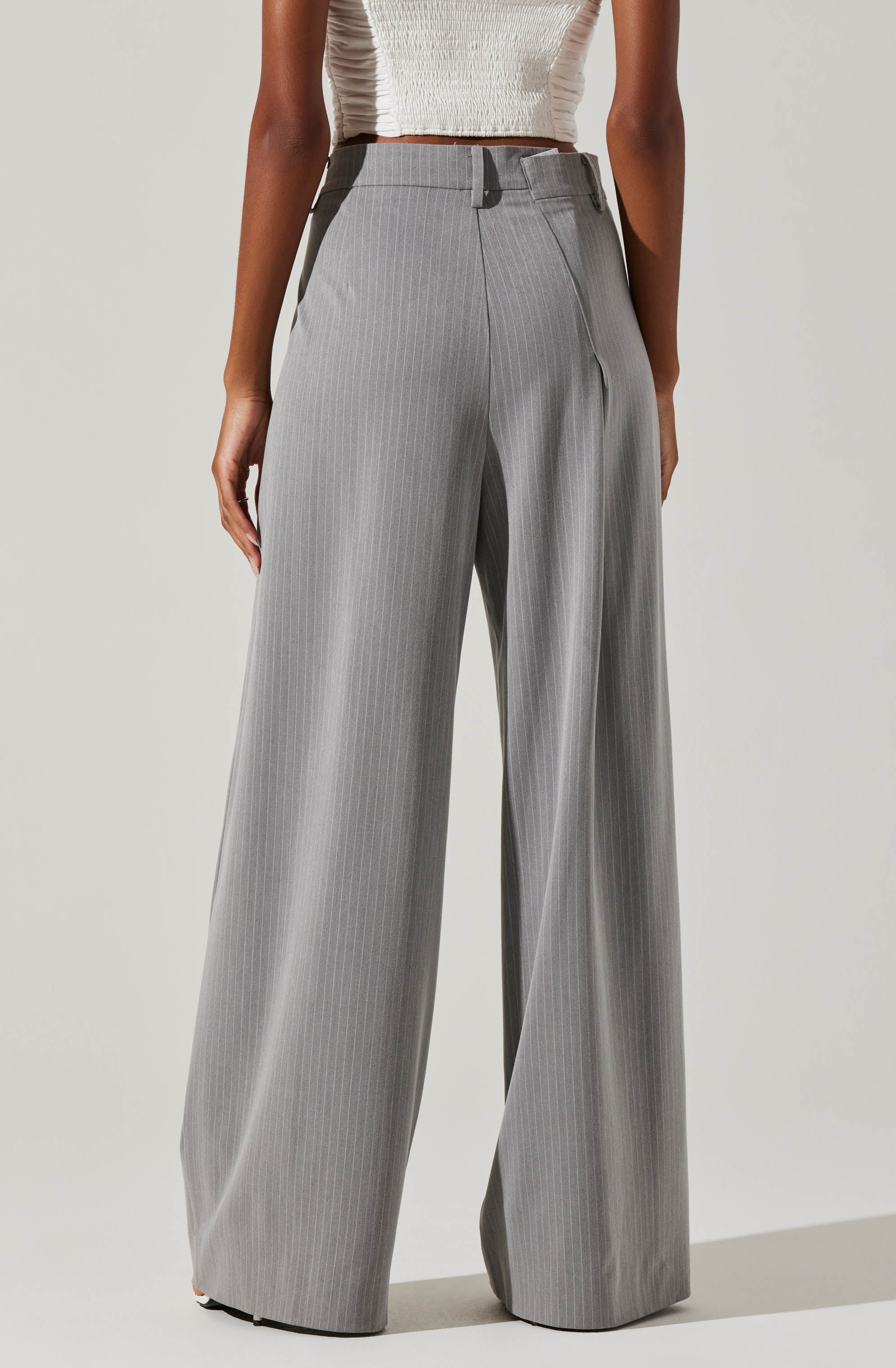 Dawson Pinstripe Asymmetric Wide Leg Pants-Aljck
