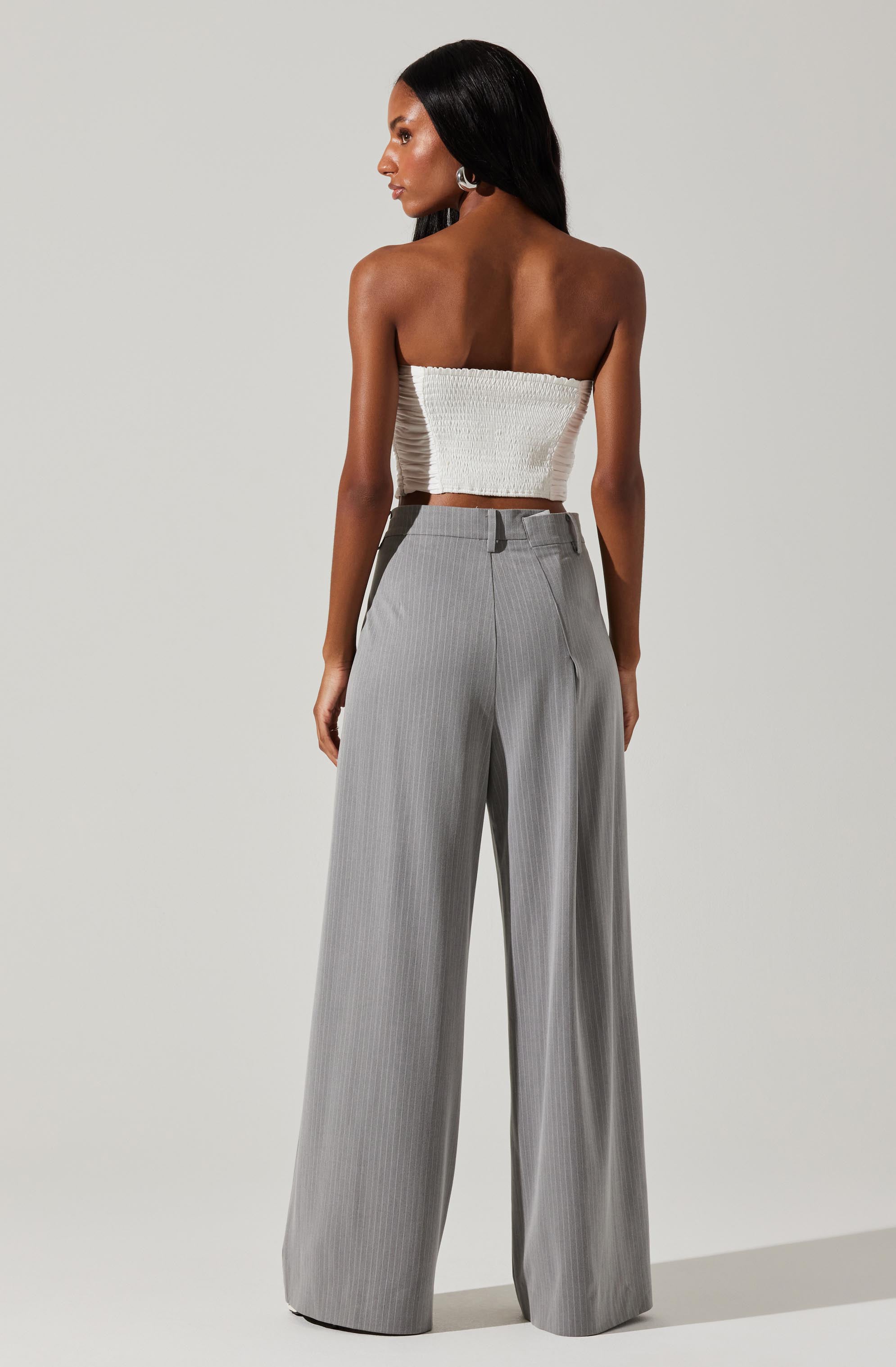 Dawson Pinstripe Asymmetric Wide Leg Pants-Aljck