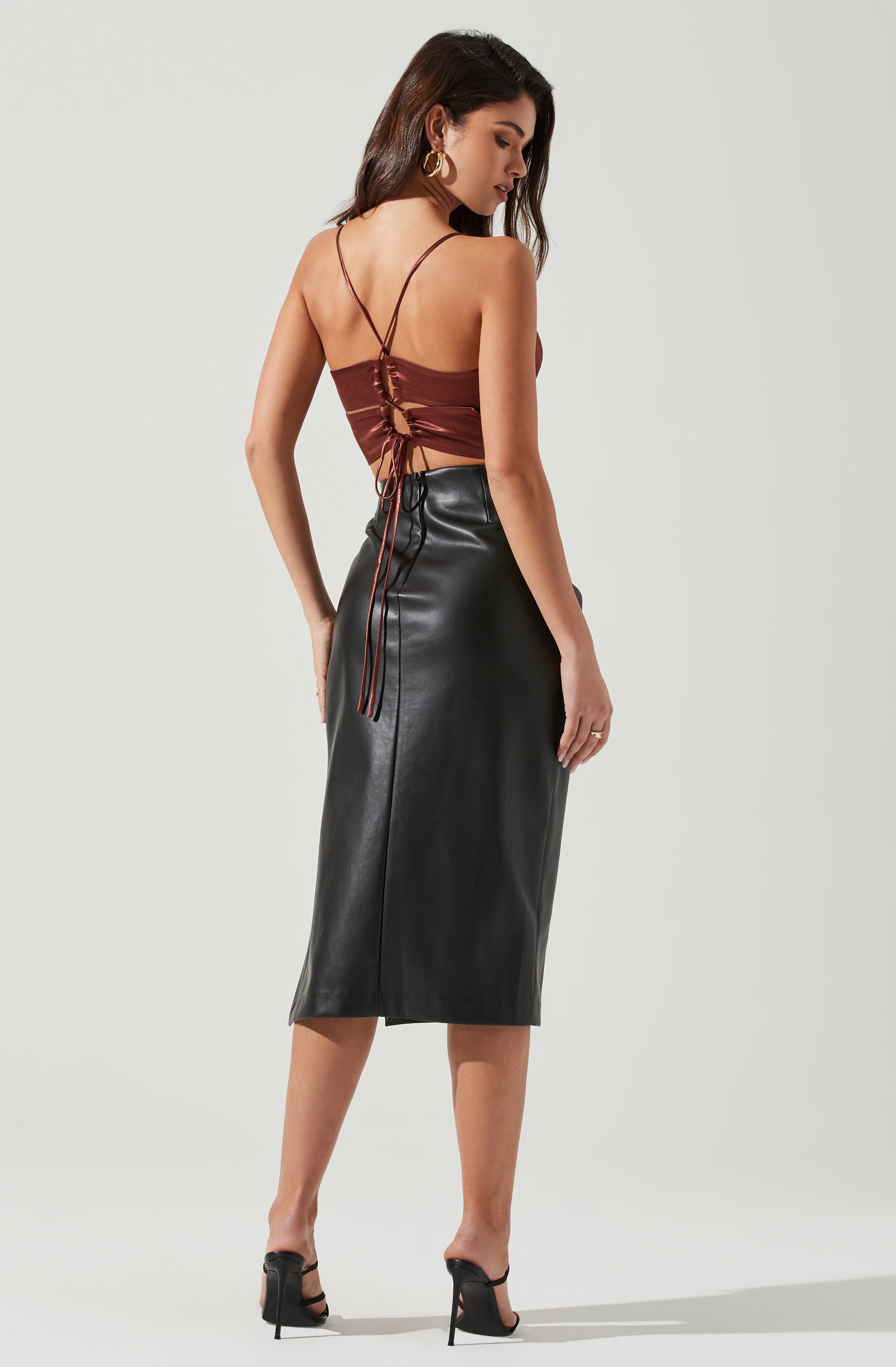 Melody Faux Leather Midi Skirt-Aljck