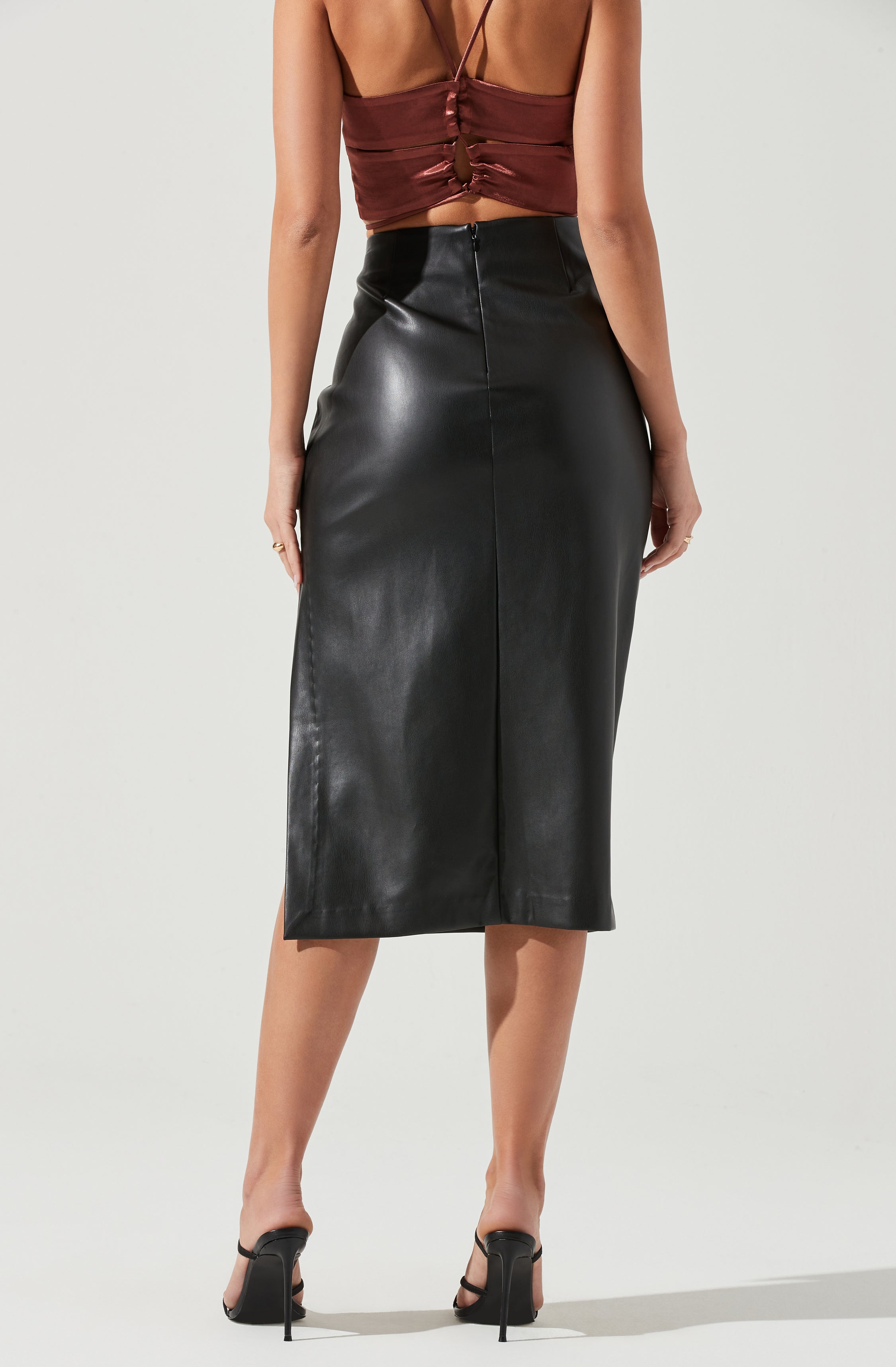 Melody Faux Leather Midi Skirt-Aljck