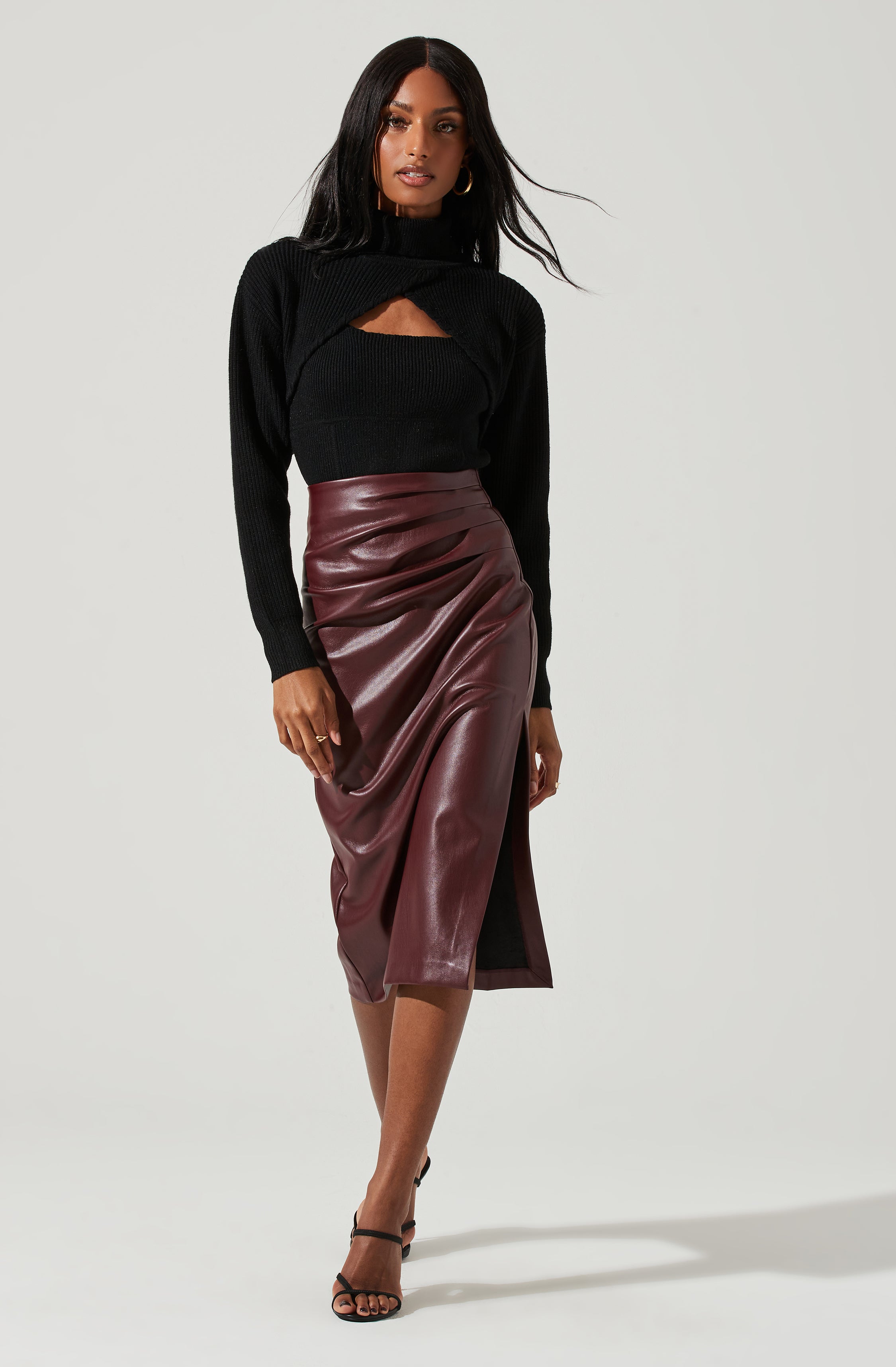 Melody Faux Leather Midi Skirt-Aljck