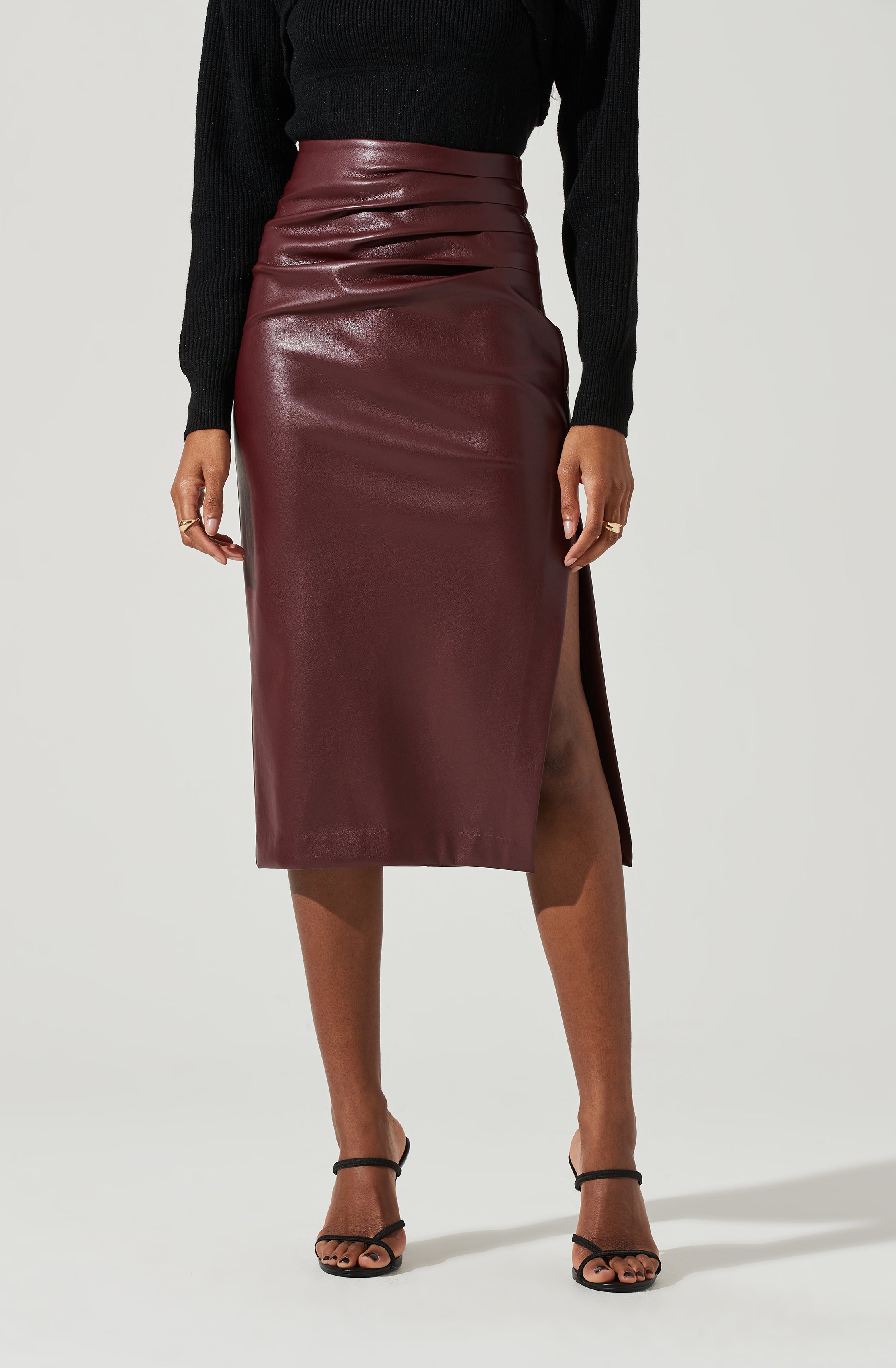 Melody Faux Leather Midi Skirt-Aljck