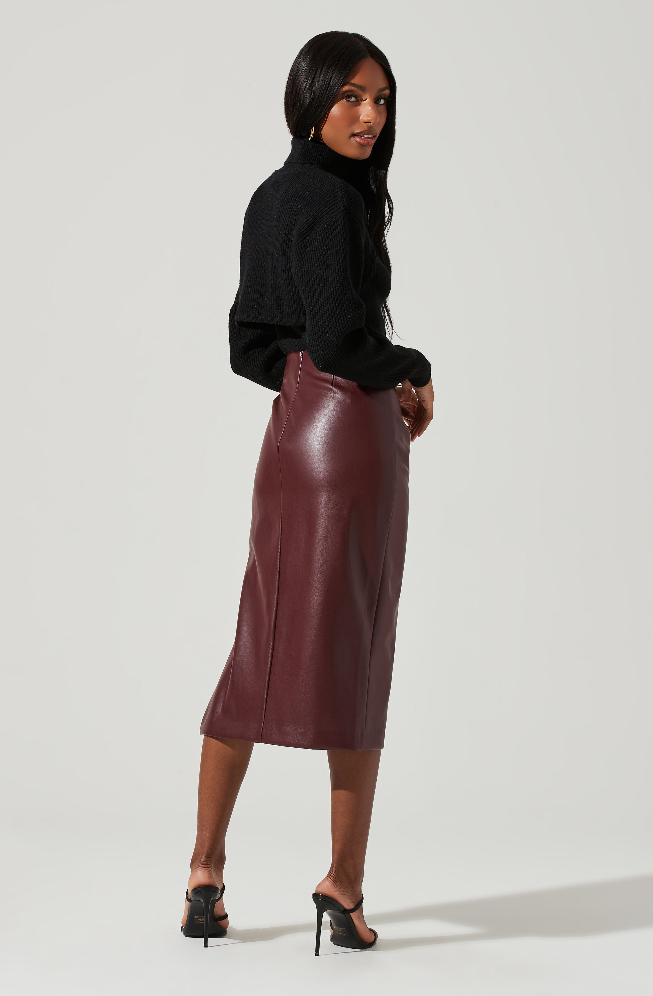 Melody Faux Leather Midi Skirt-Aljck