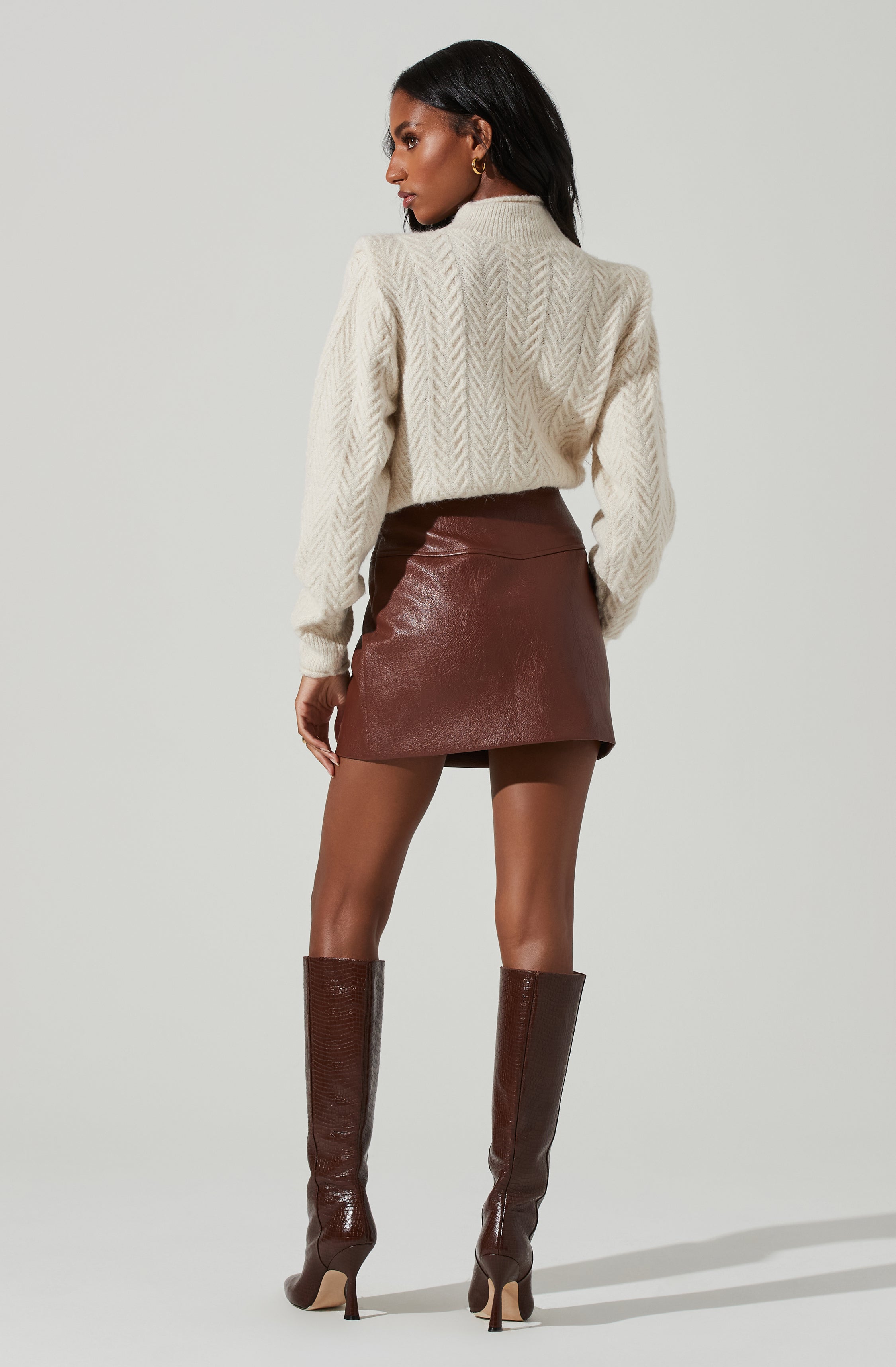 Tracy Faux Leather Front Zip Skirt-Aljck