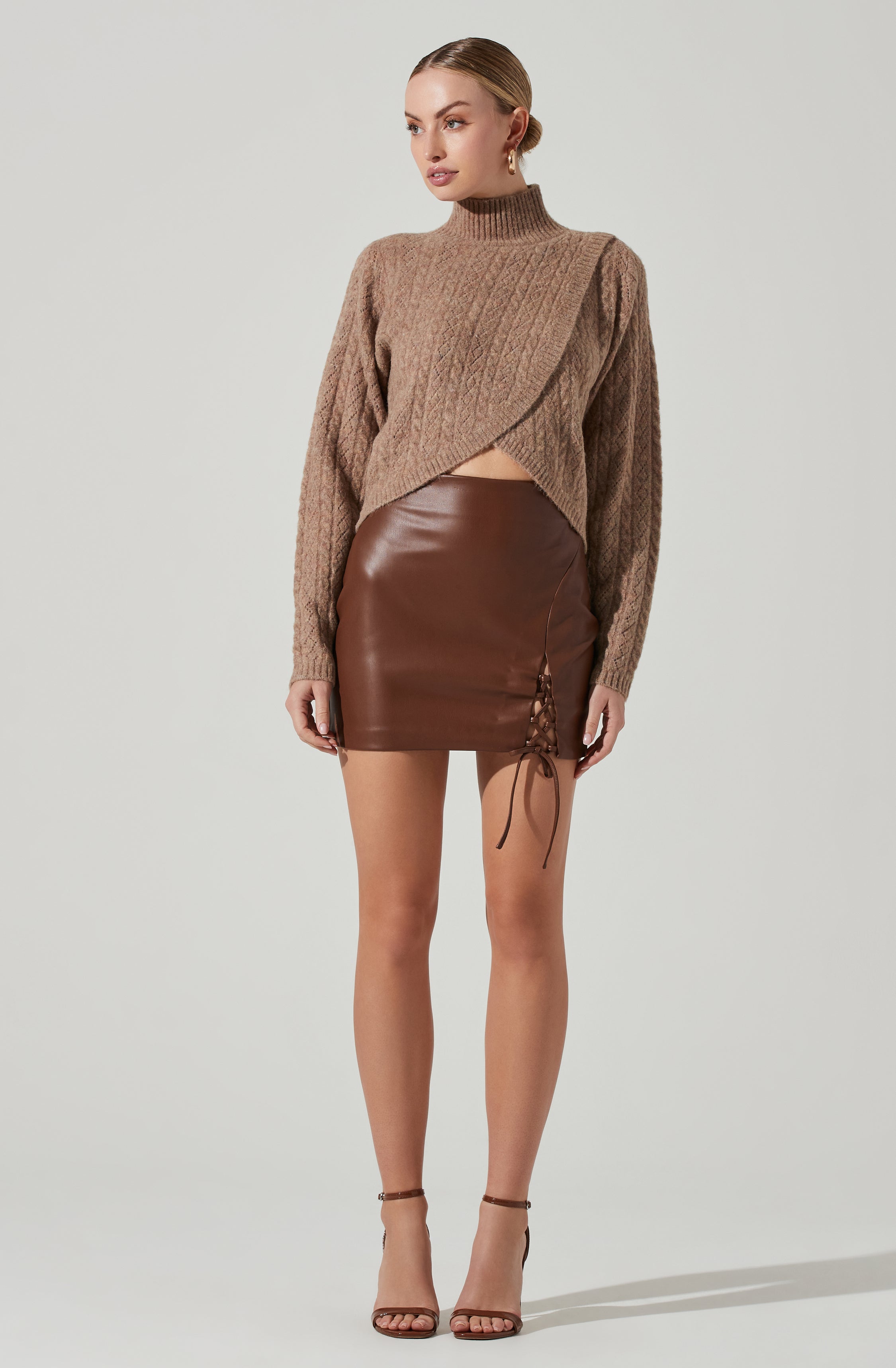 Atwell Faux Leather Lace Up Mini Skirt-Aljck