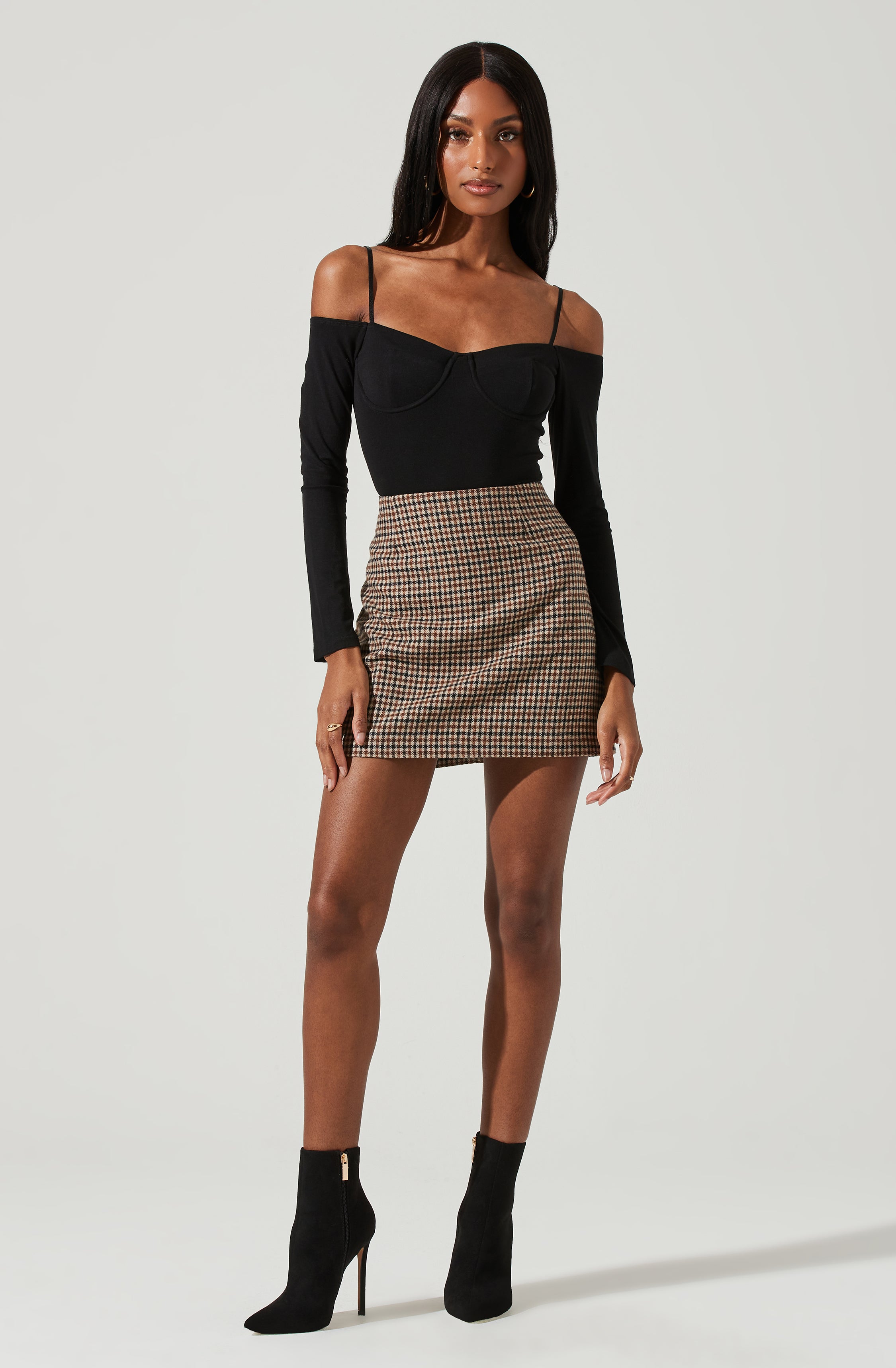 Brina Plaid Mini Skirt-Aljck