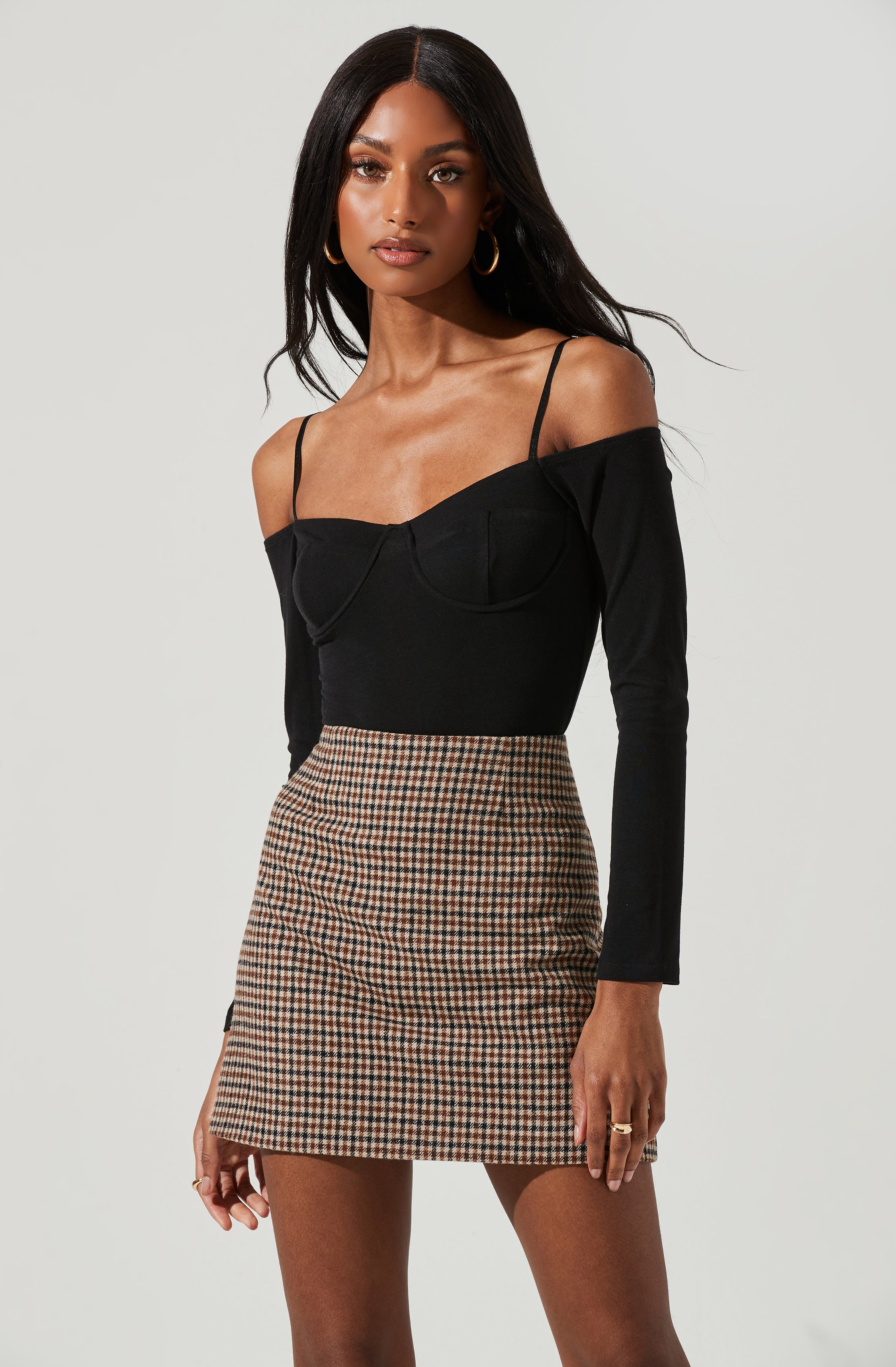 Brina Plaid Mini Skirt-Aljck