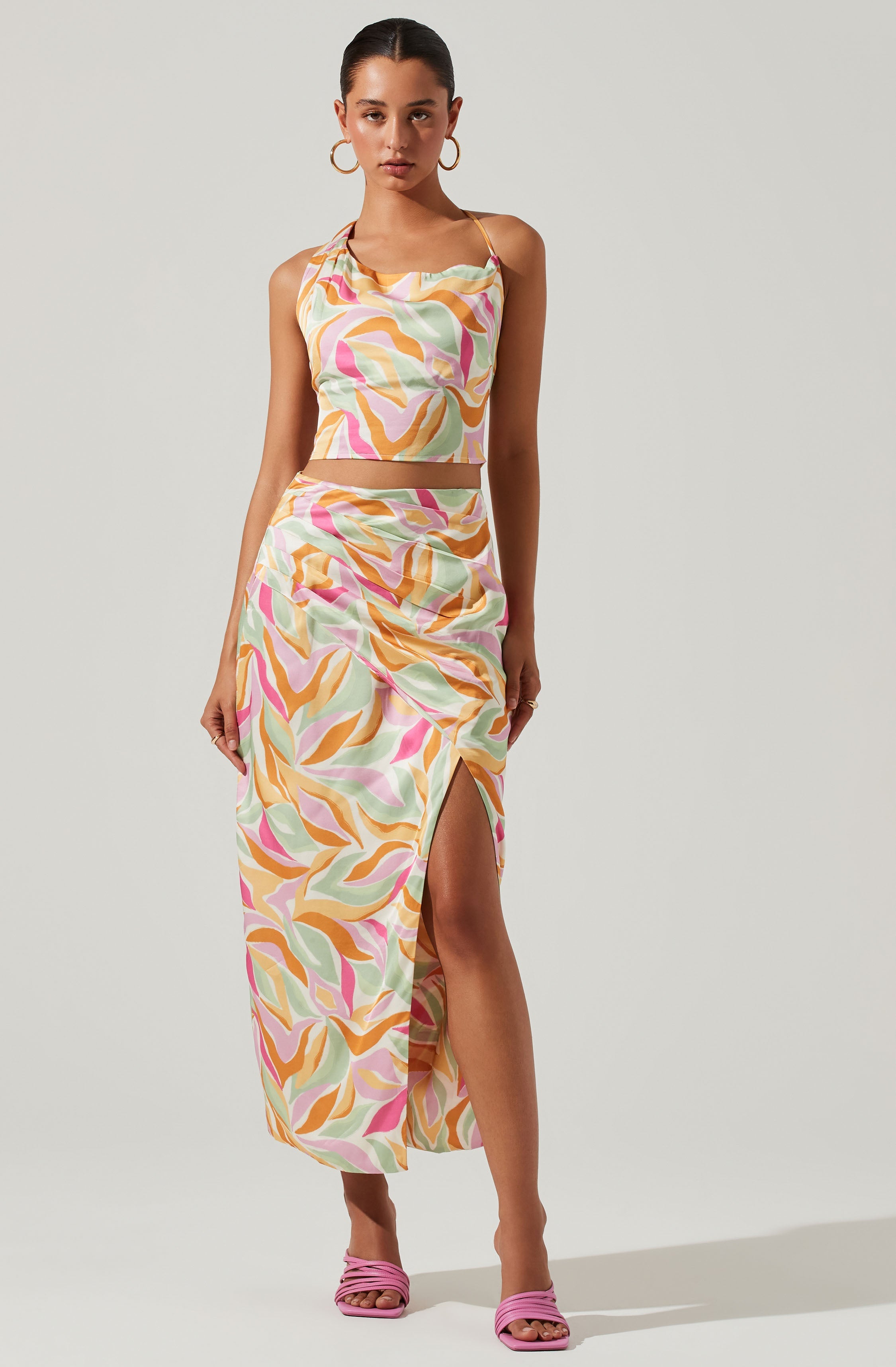 Loretta Abstract Print Midi Skirt-Aljck