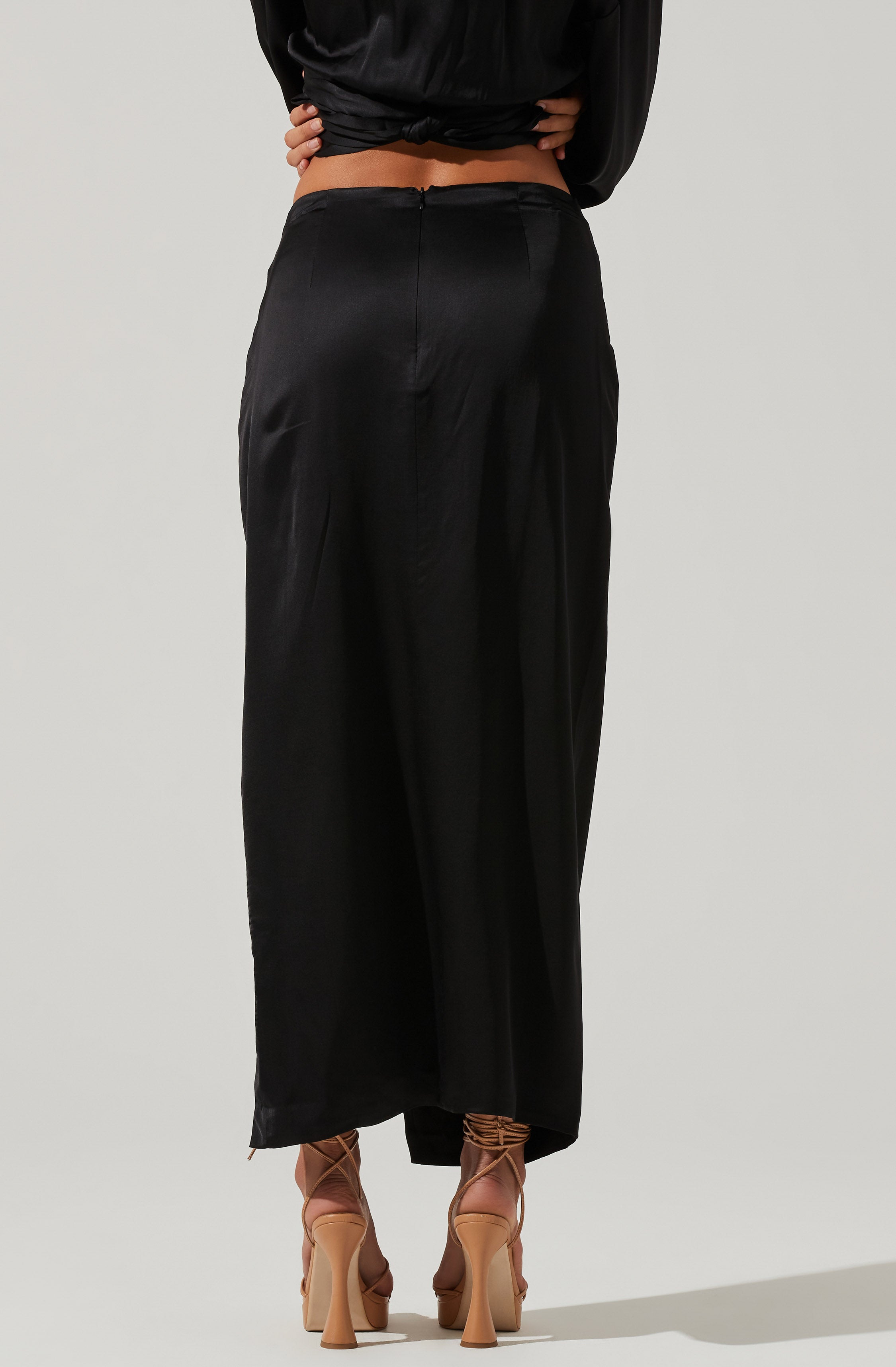 Loretta Satin Wrap Front Midi Skirt-Aljck