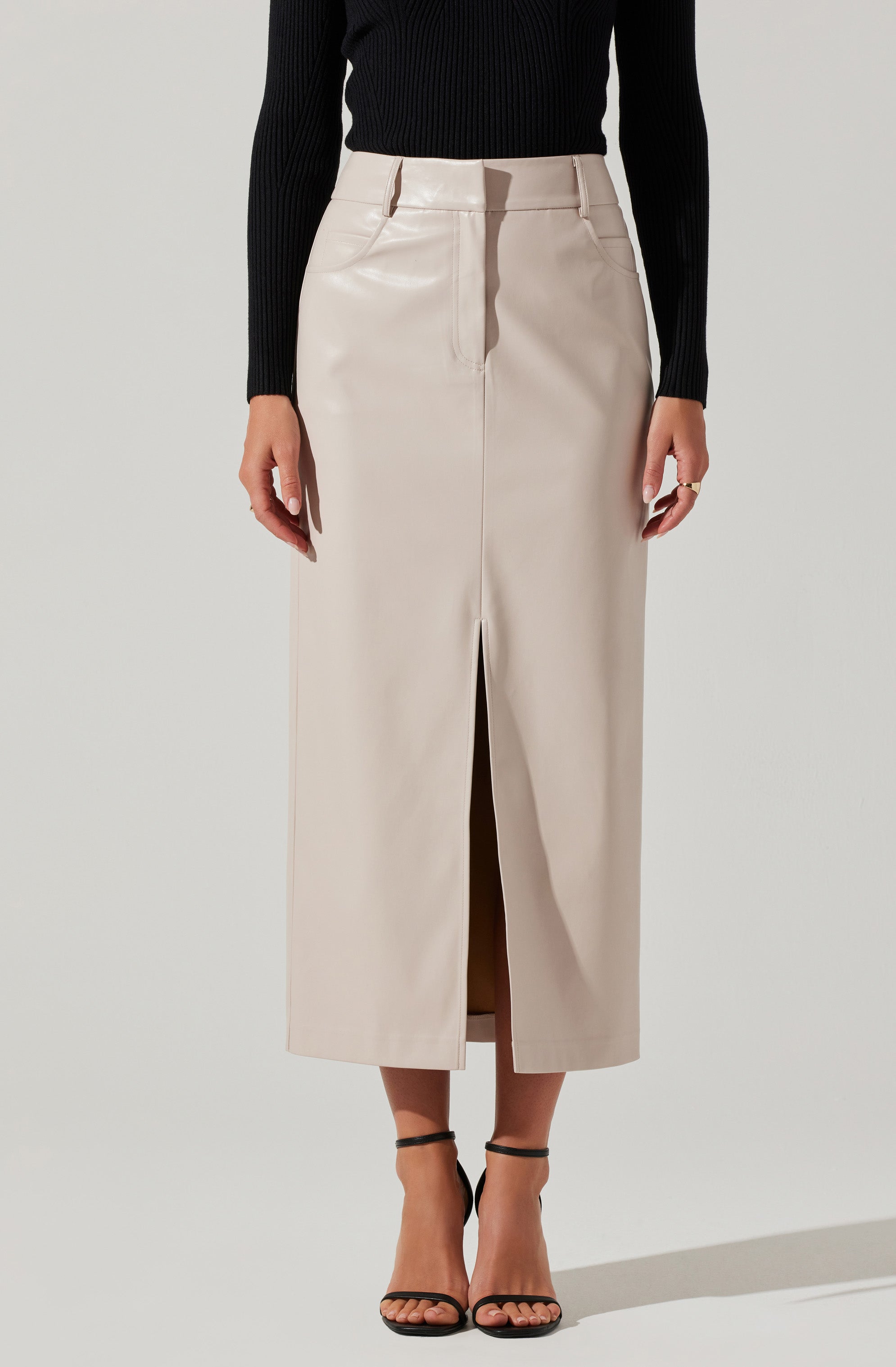 Karolyna Faux Leather Midi Skirt-Aljck