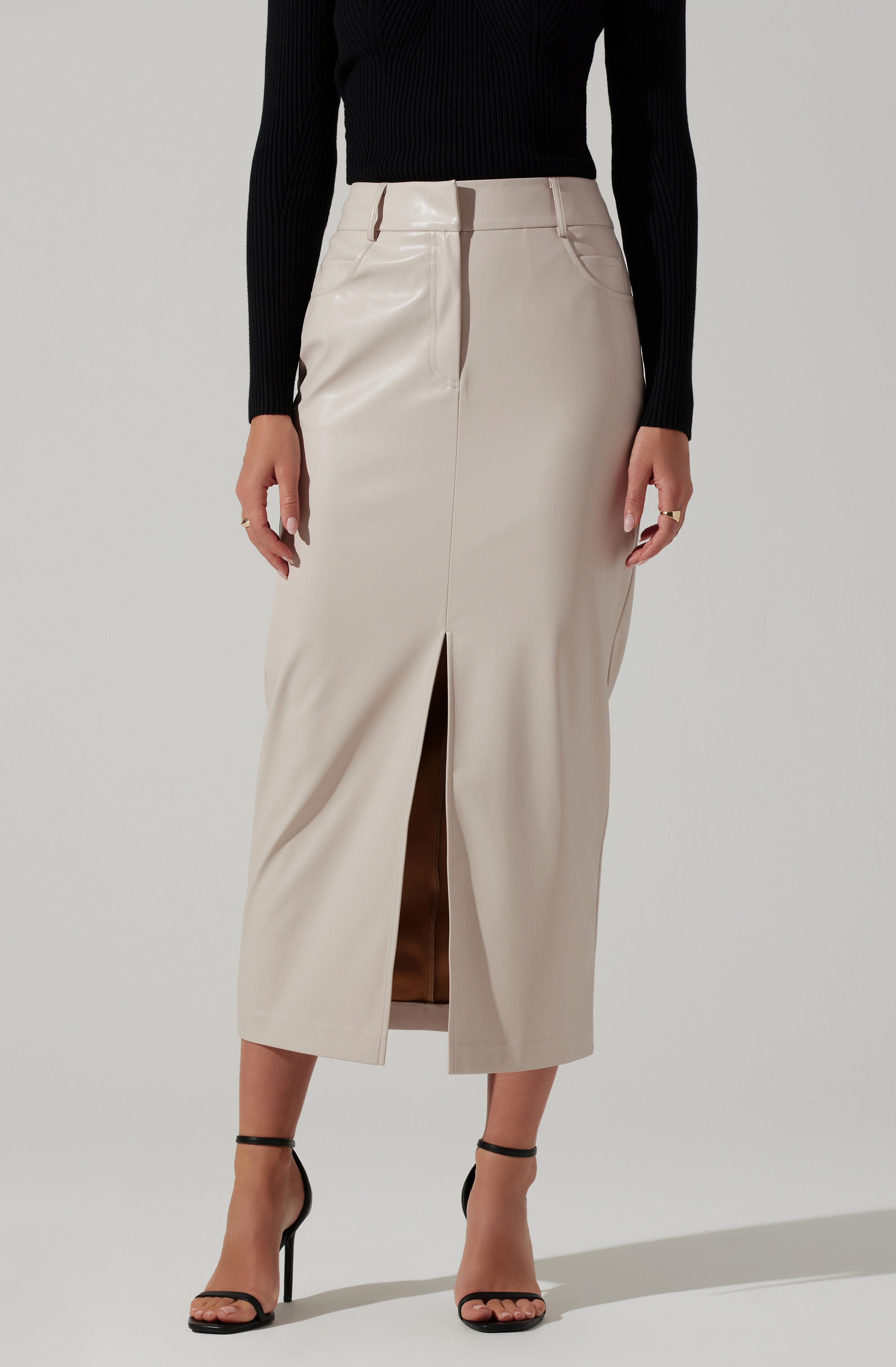 Karolyna Faux Leather Midi Skirt-Aljck