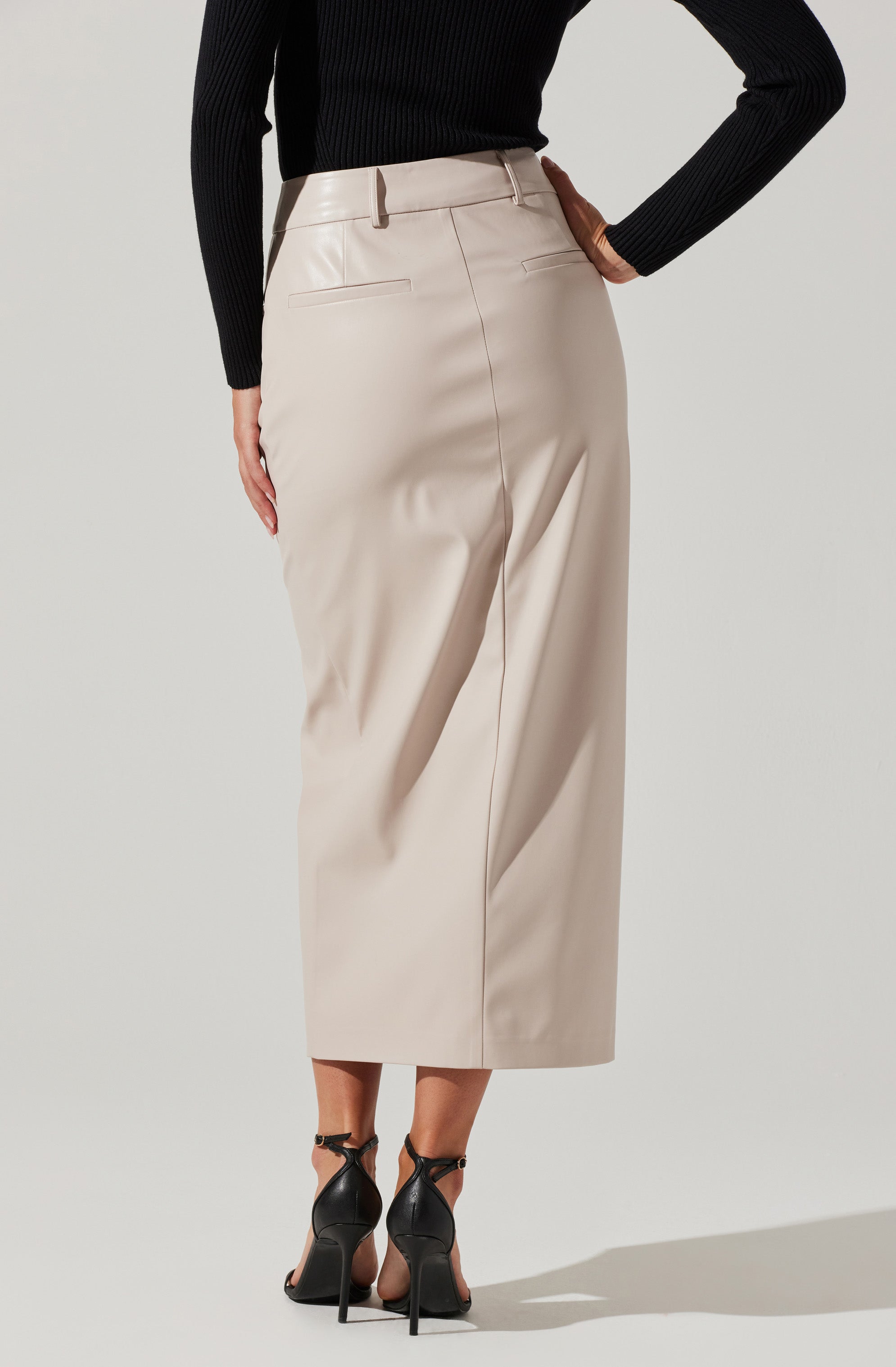 Karolyna Faux Leather Midi Skirt-Aljck
