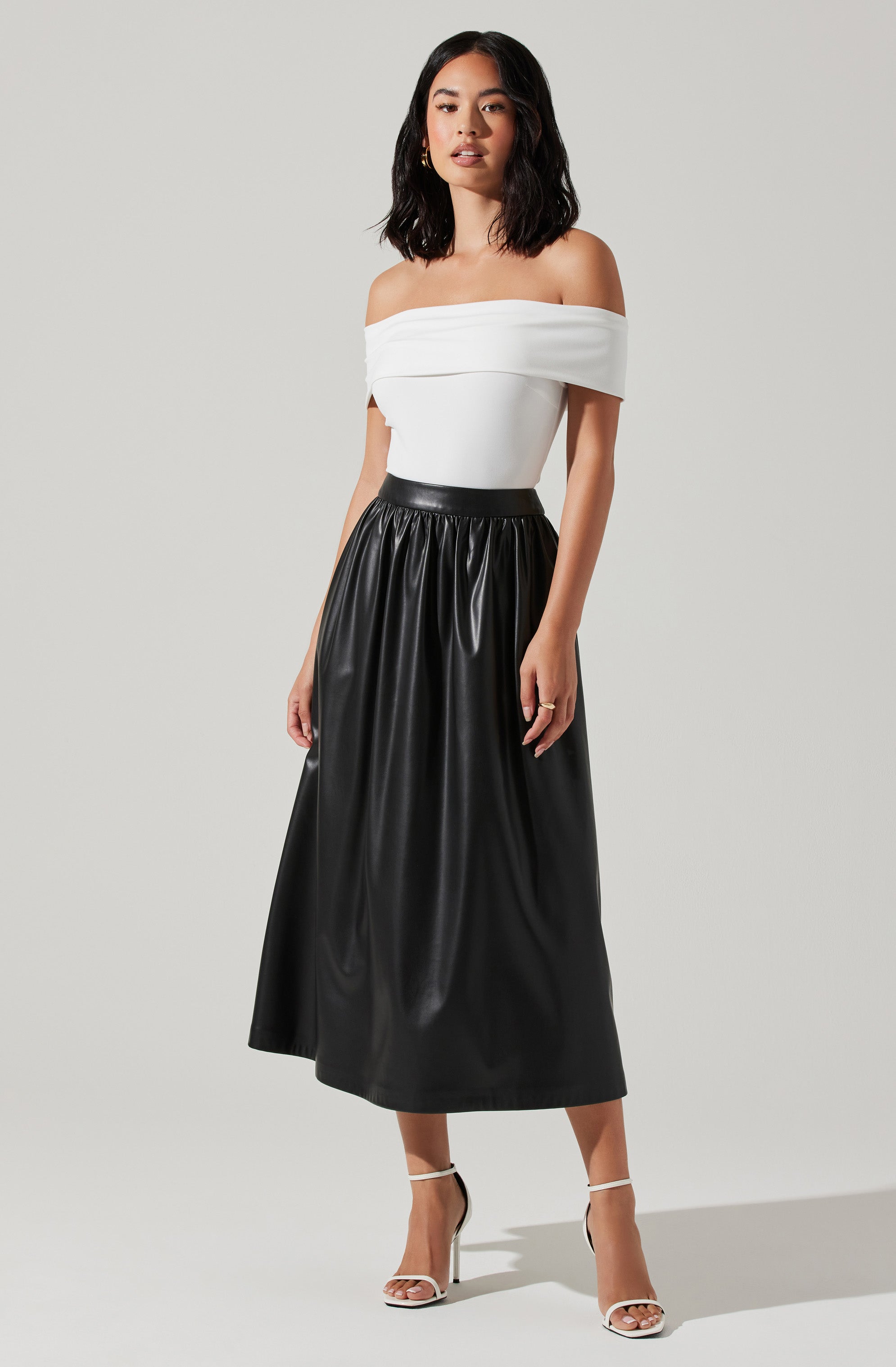 Diandra Faux Leather Midi Skirt-Aljck