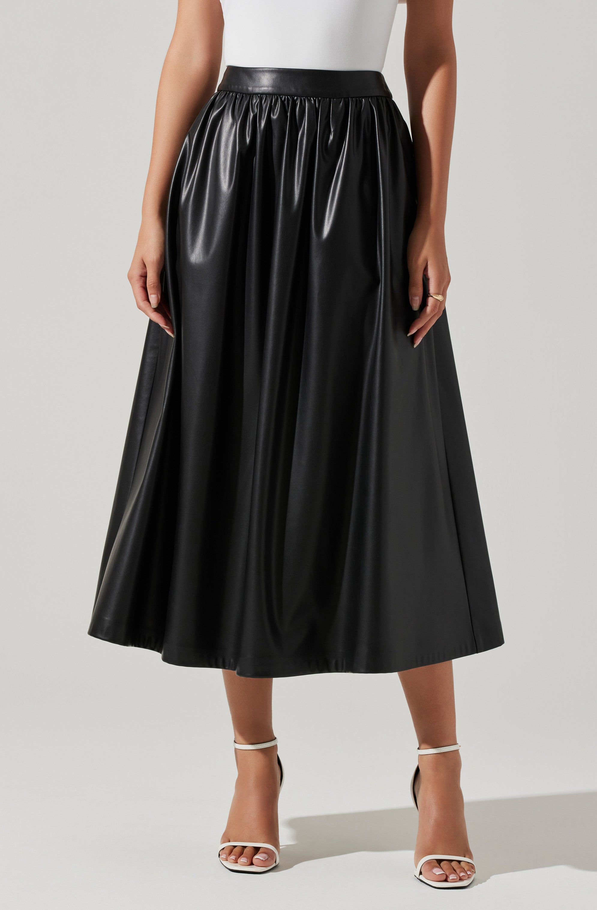 Diandra Faux Leather Midi Skirt-Aljck