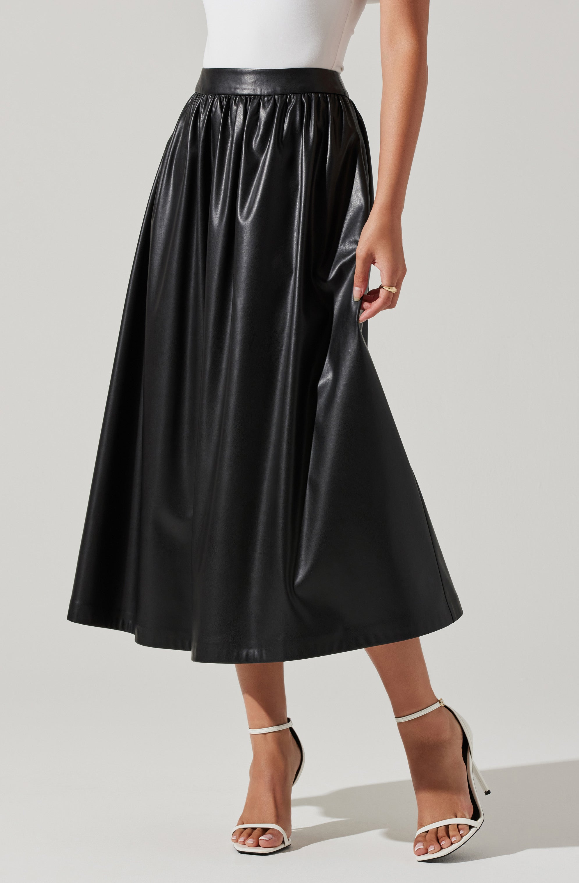 Diandra Faux Leather Midi Skirt-Aljck