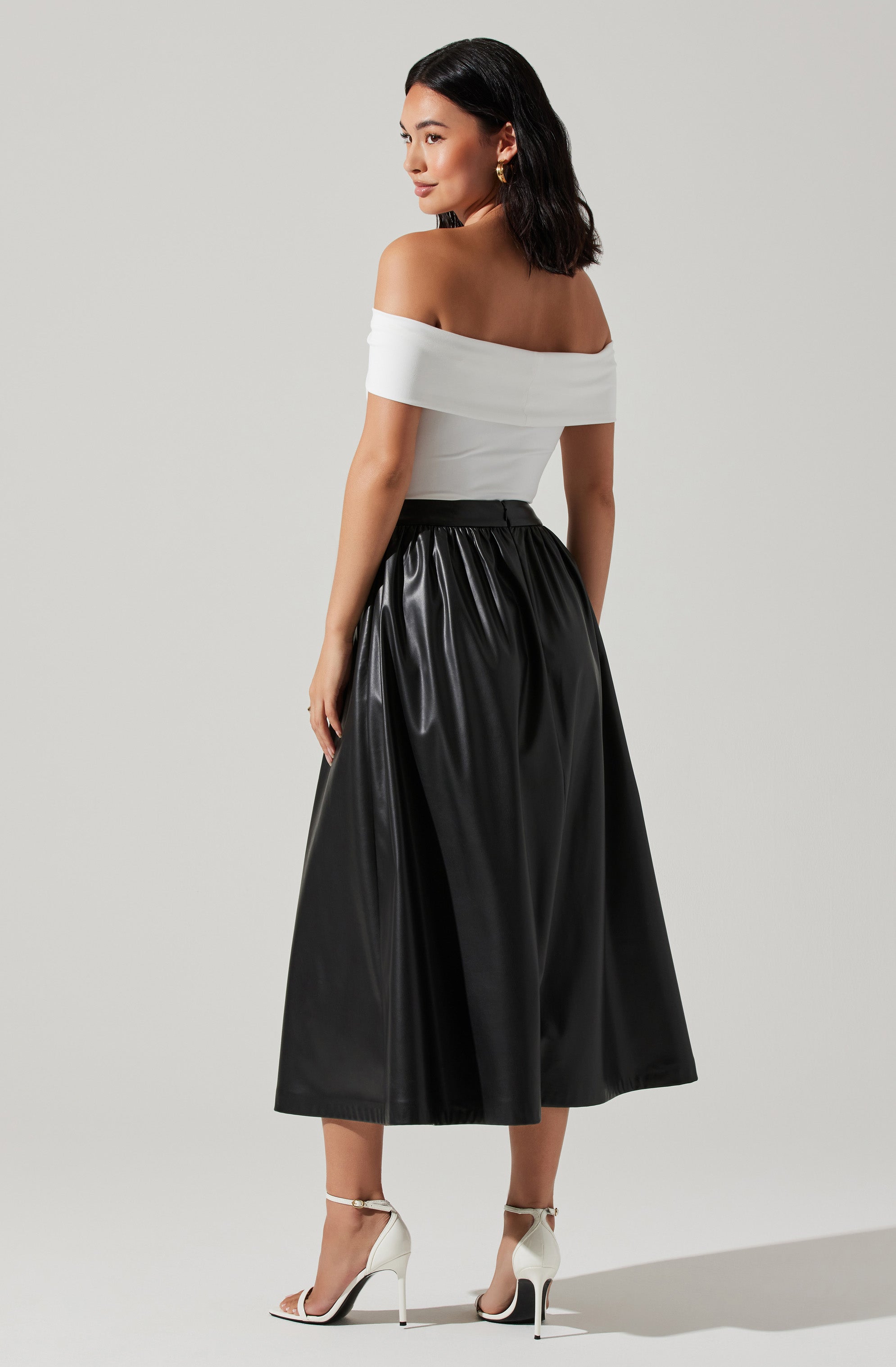 Diandra Faux Leather Midi Skirt-Aljck