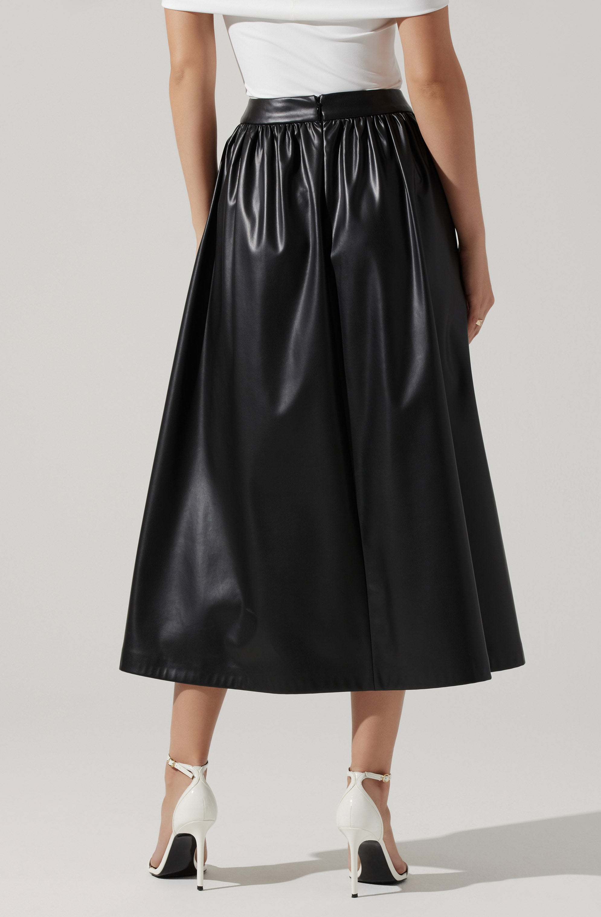 Diandra Faux Leather Midi Skirt-Aljck