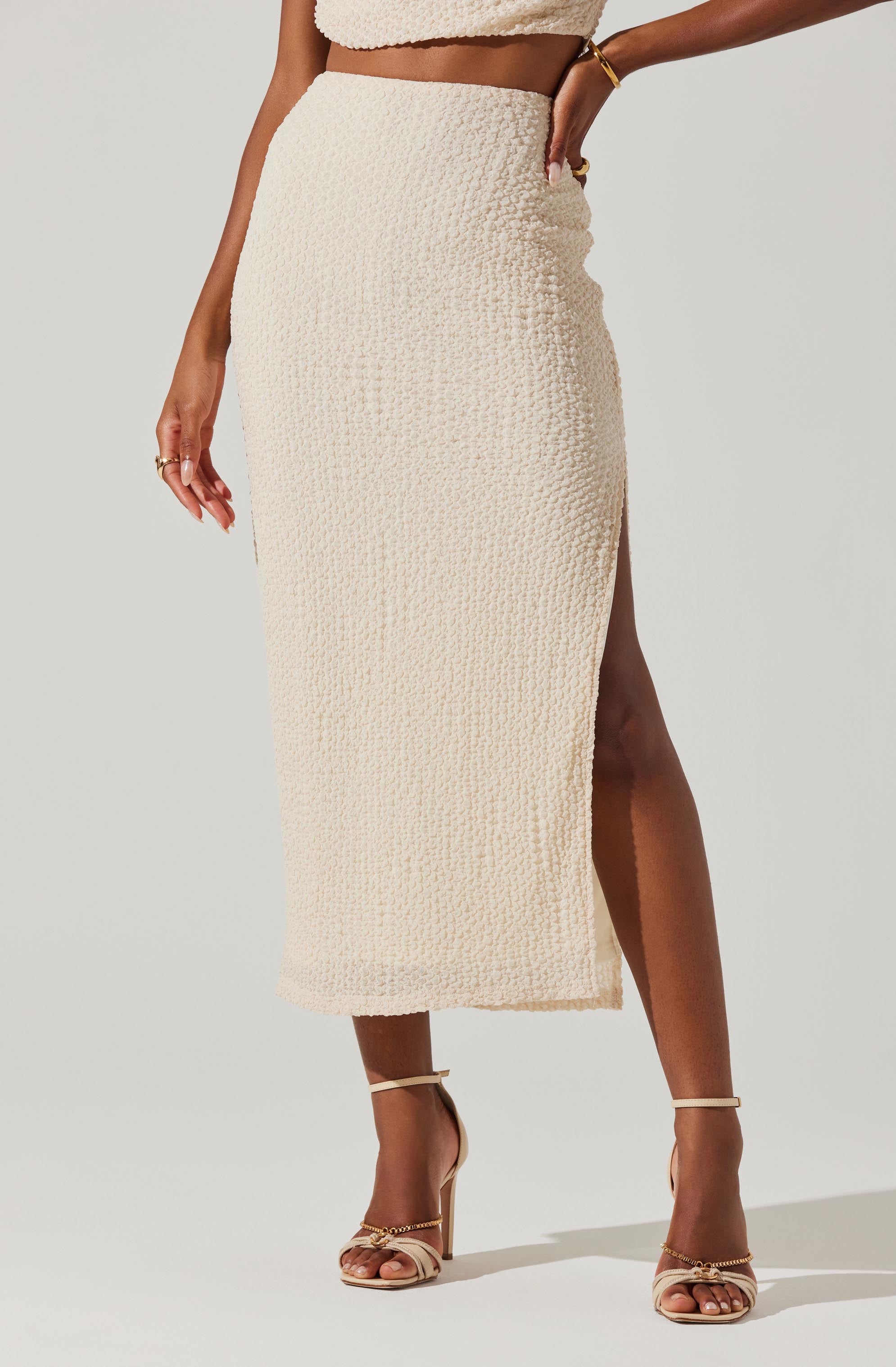Keely Textured Midi Skirt-Aljck