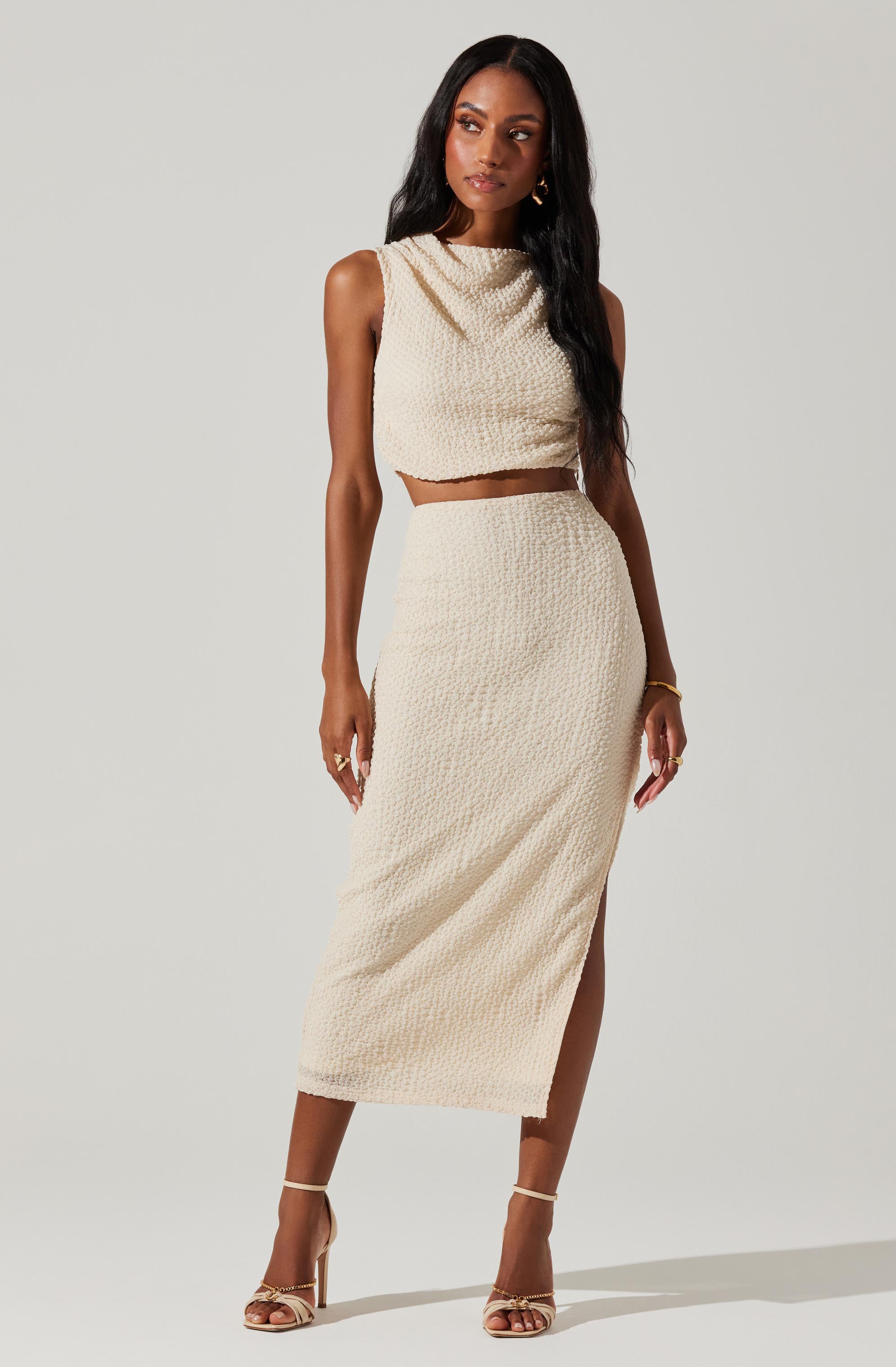 Keely Textured Midi Skirt-Aljck
