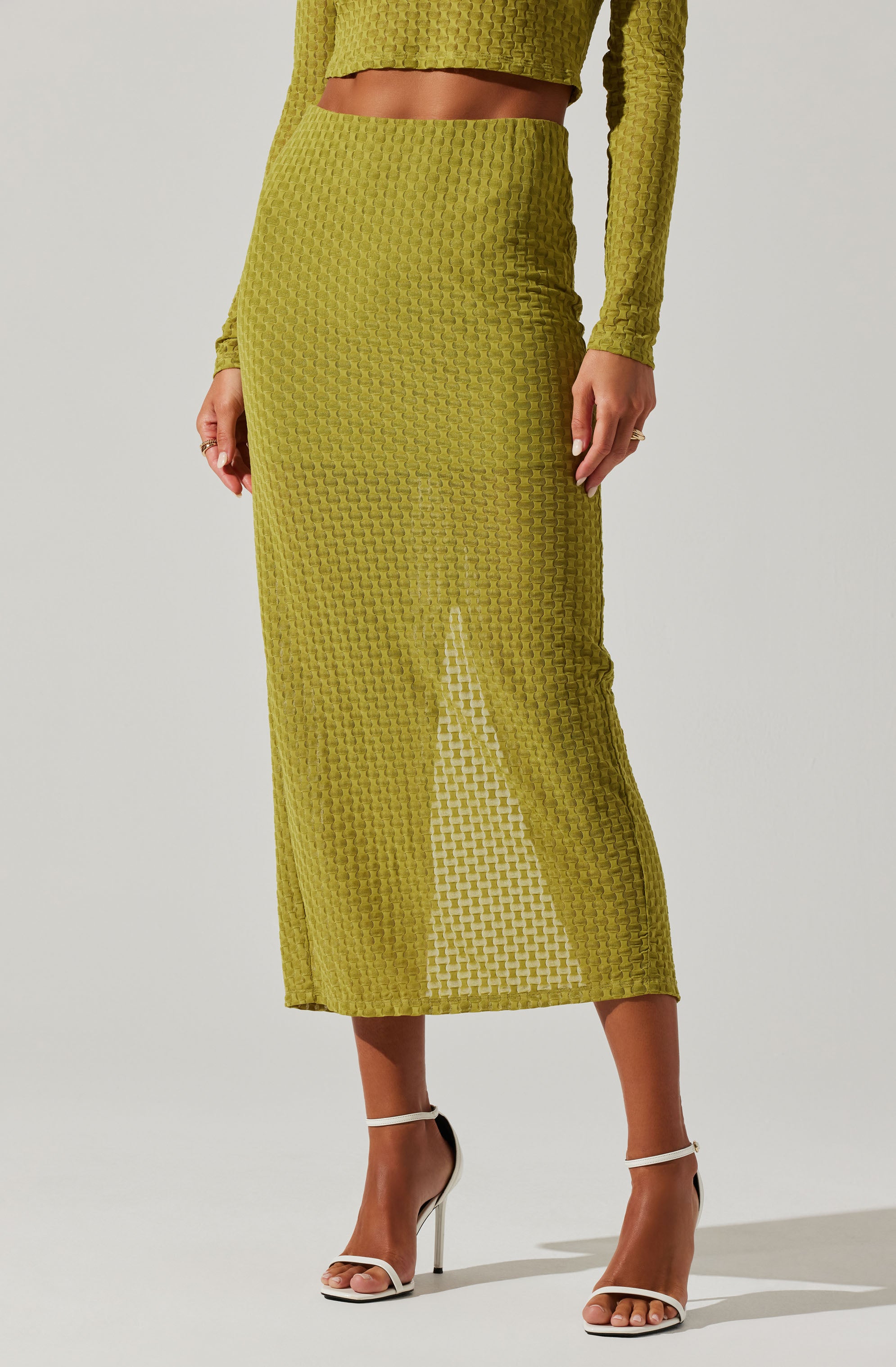 Indah Semi Sheer Overlay Midi Skirt-Aljck