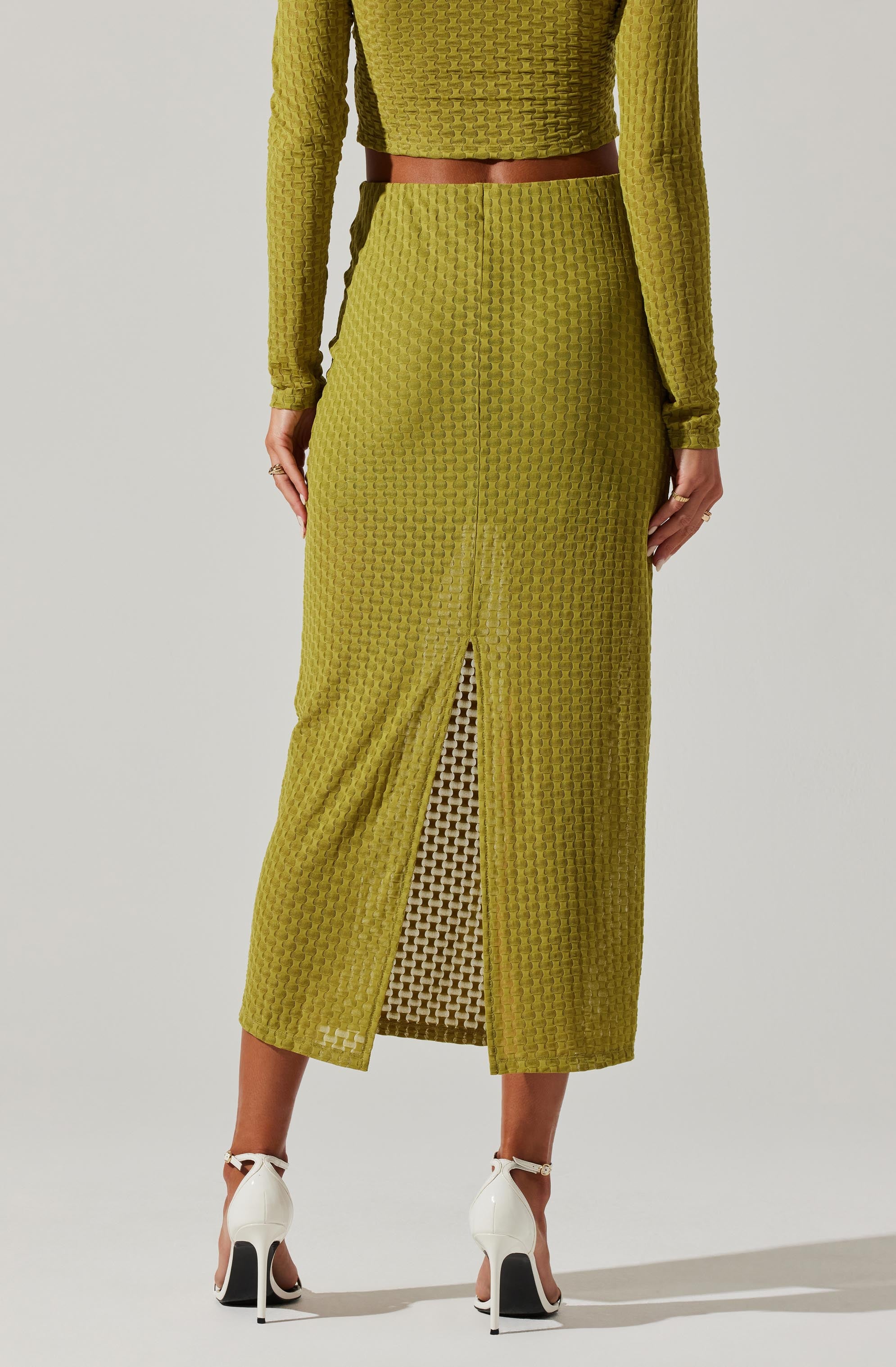 Indah Semi Sheer Overlay Midi Skirt-Aljck