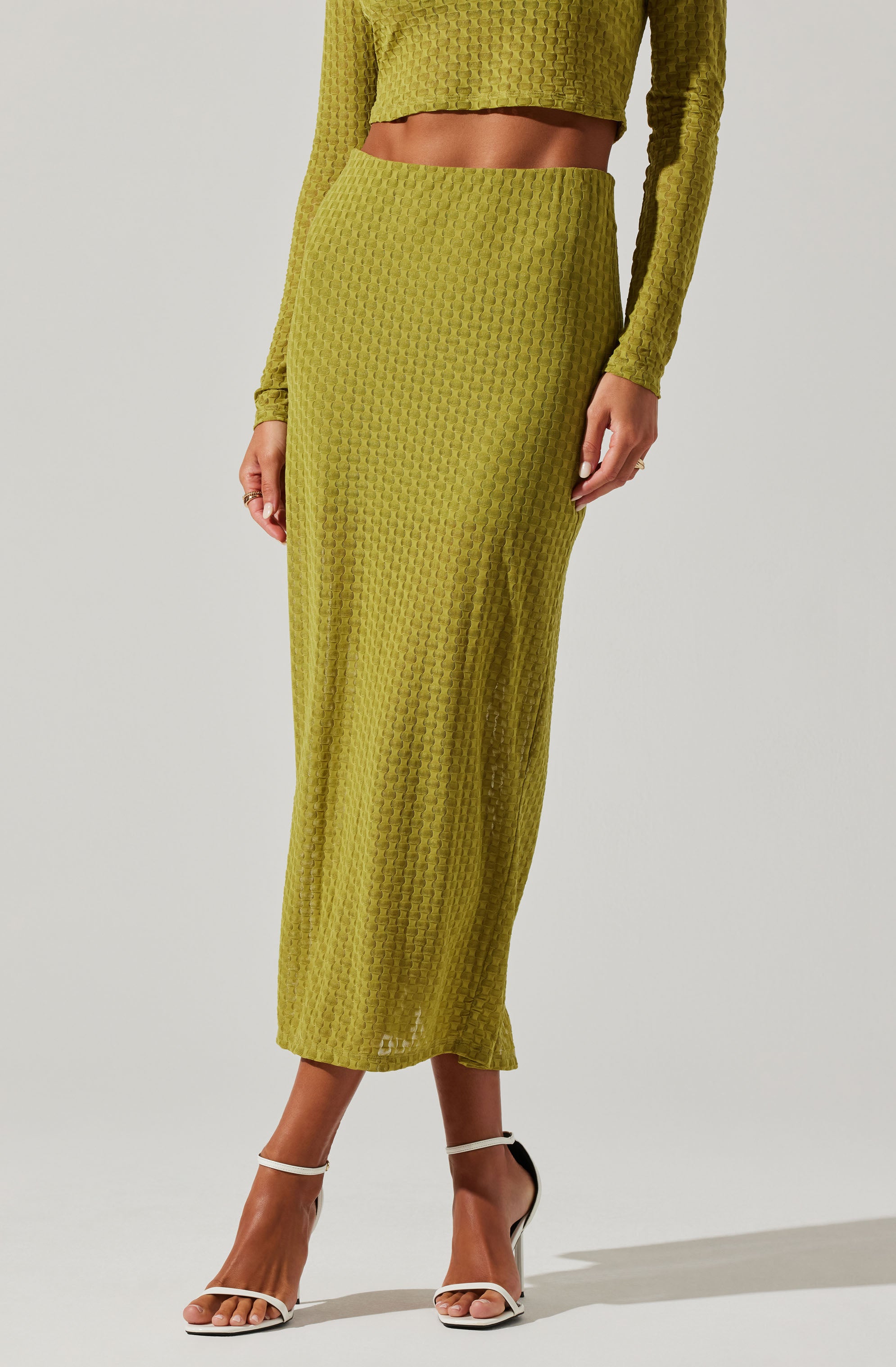 Indah Semi Sheer Overlay Midi Skirt-Aljck