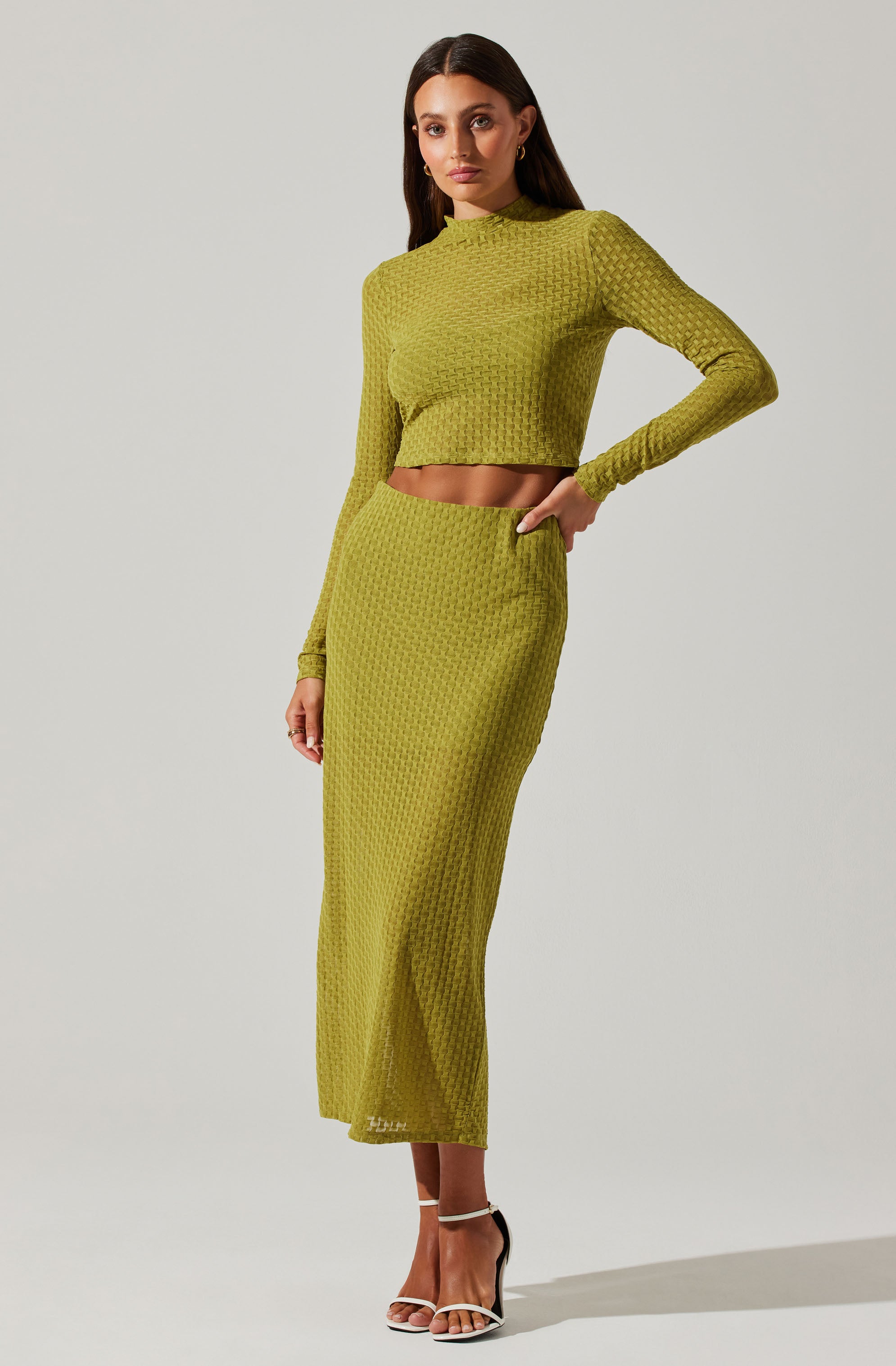 Indah Semi Sheer Overlay Midi Skirt-Aljck