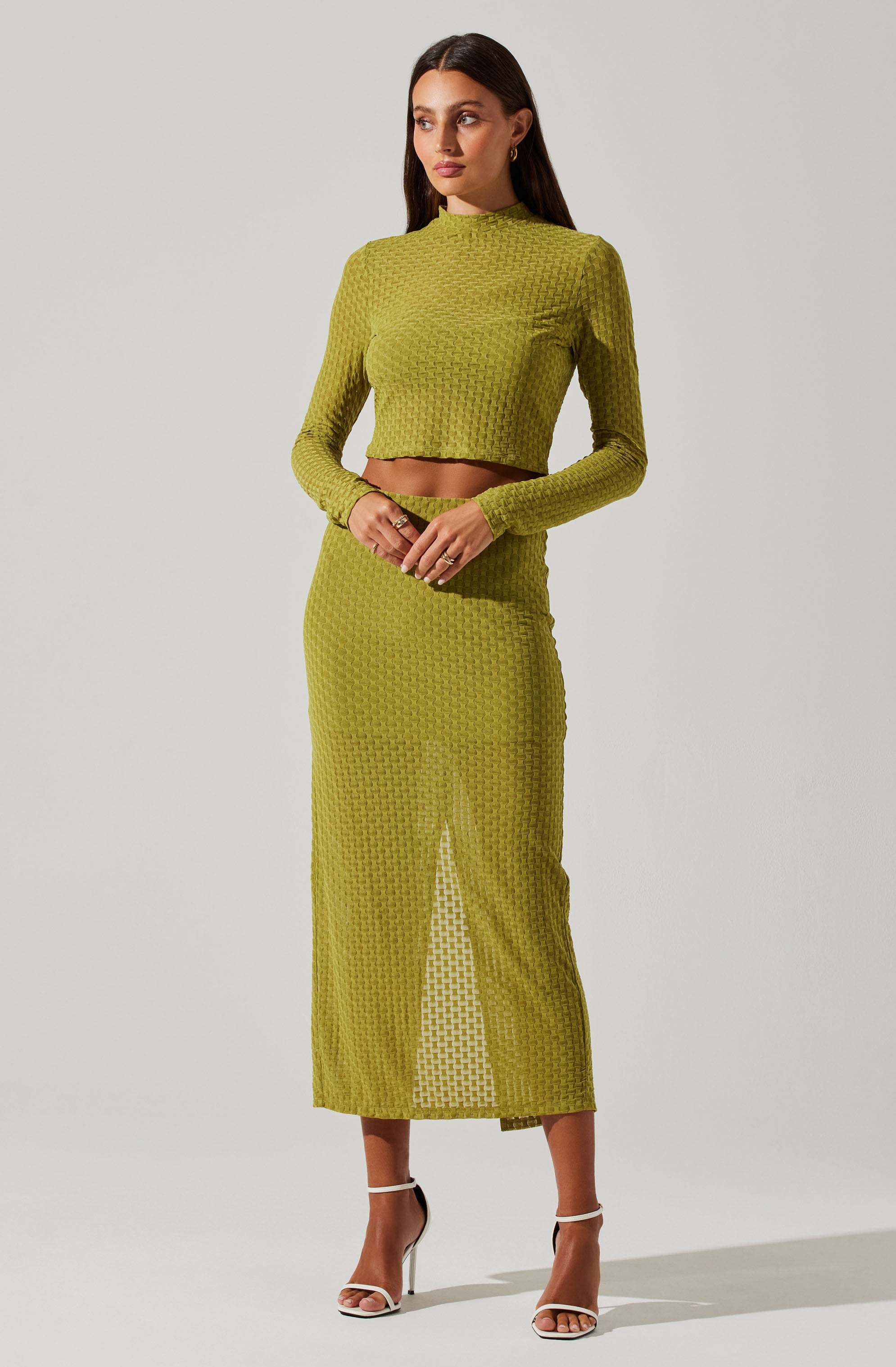 Indah Semi Sheer Overlay Midi Skirt-Aljck