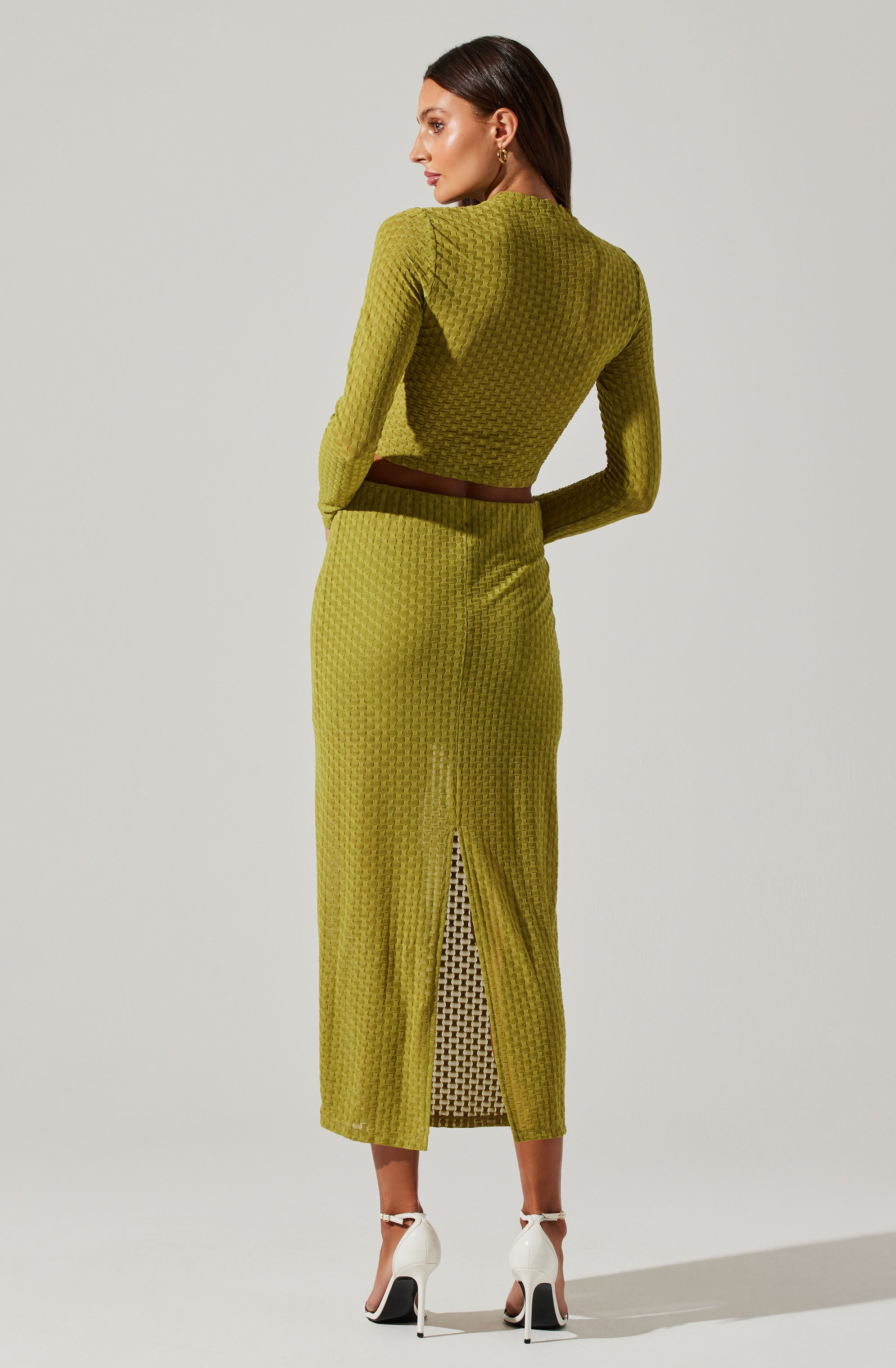 Indah Semi Sheer Overlay Midi Skirt-Aljck