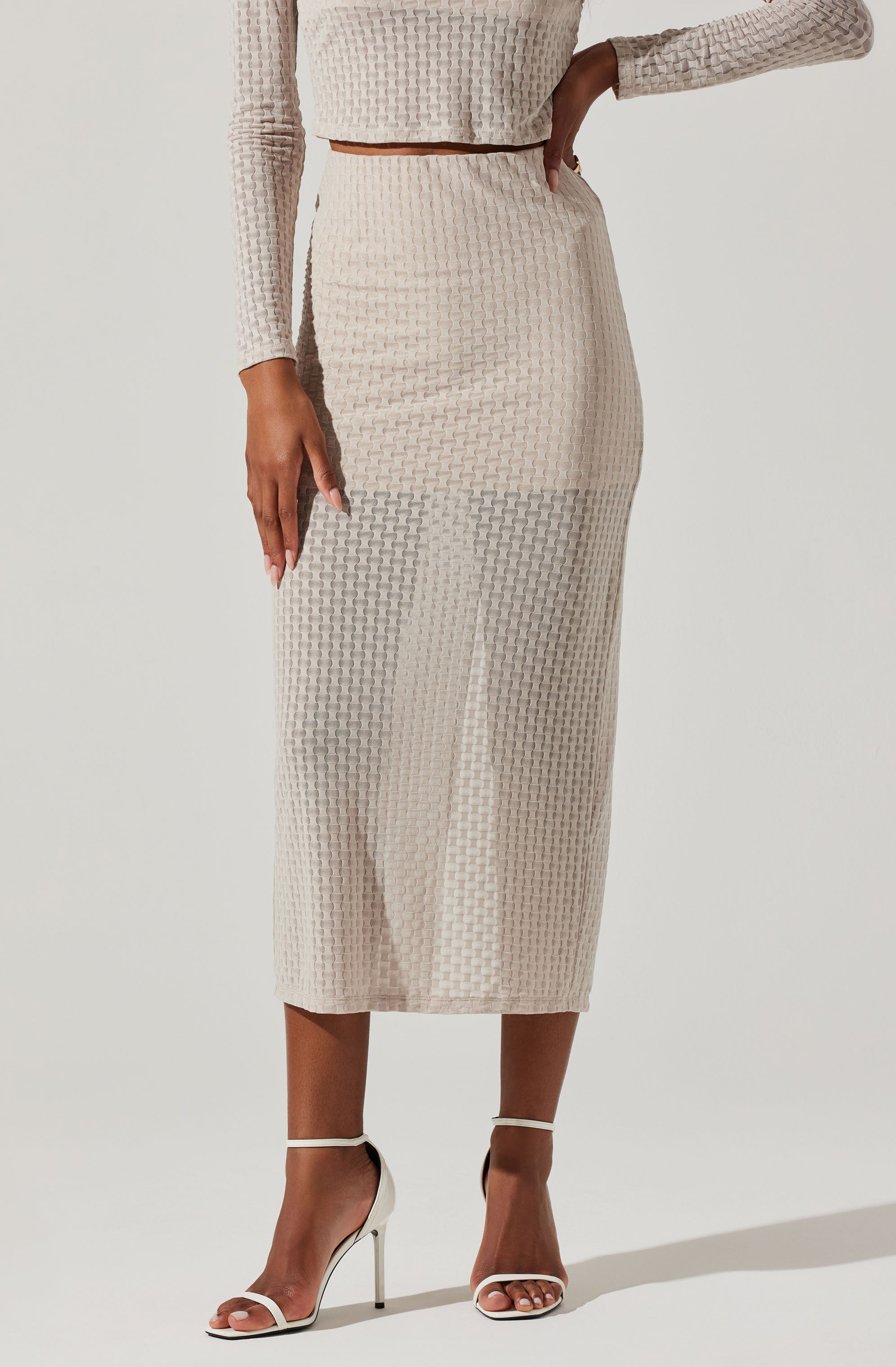Indah Semi Sheer Overlay Midi Skirt-Aljck