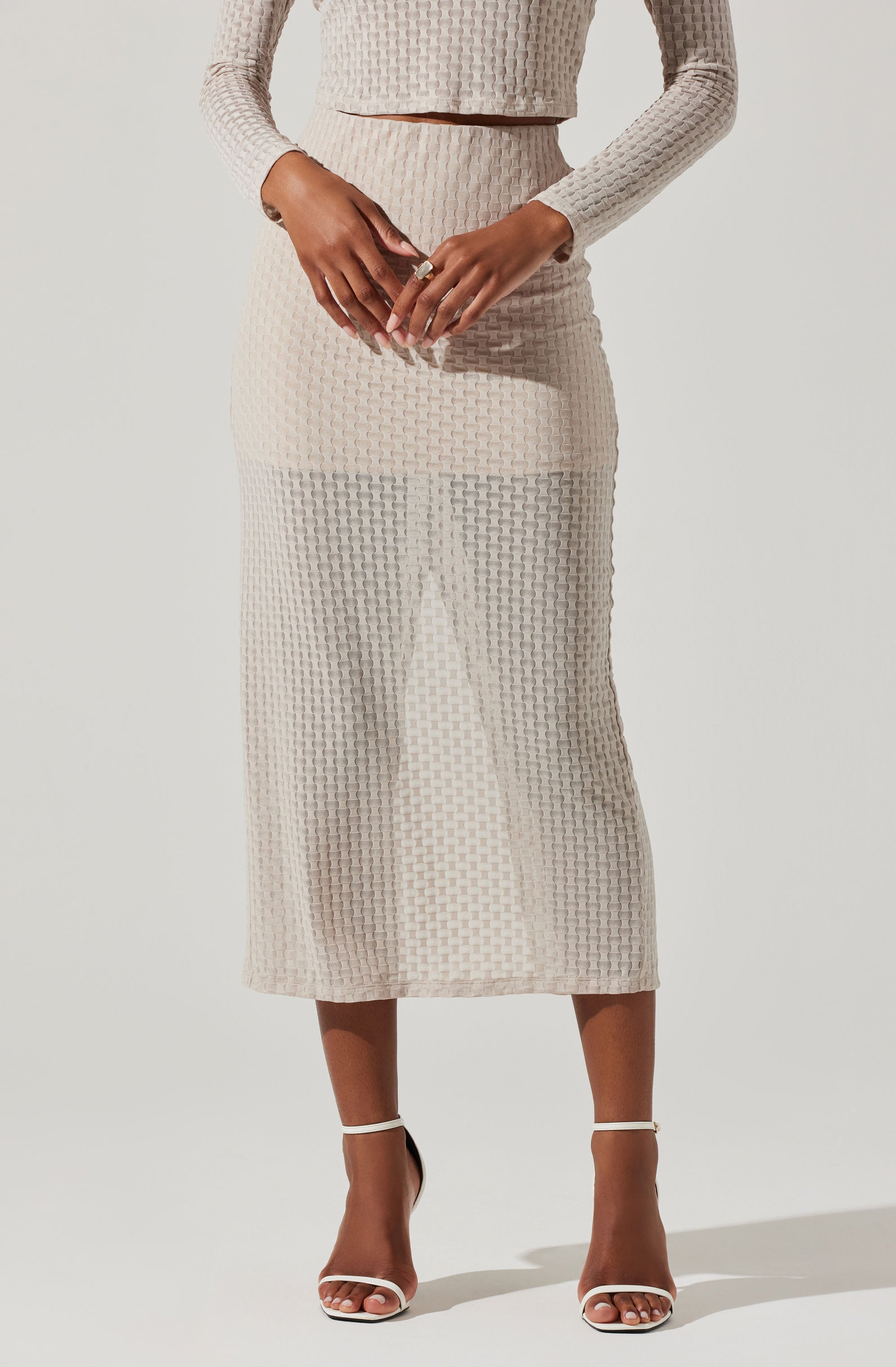 Indah Semi Sheer Overlay Midi Skirt-Aljck