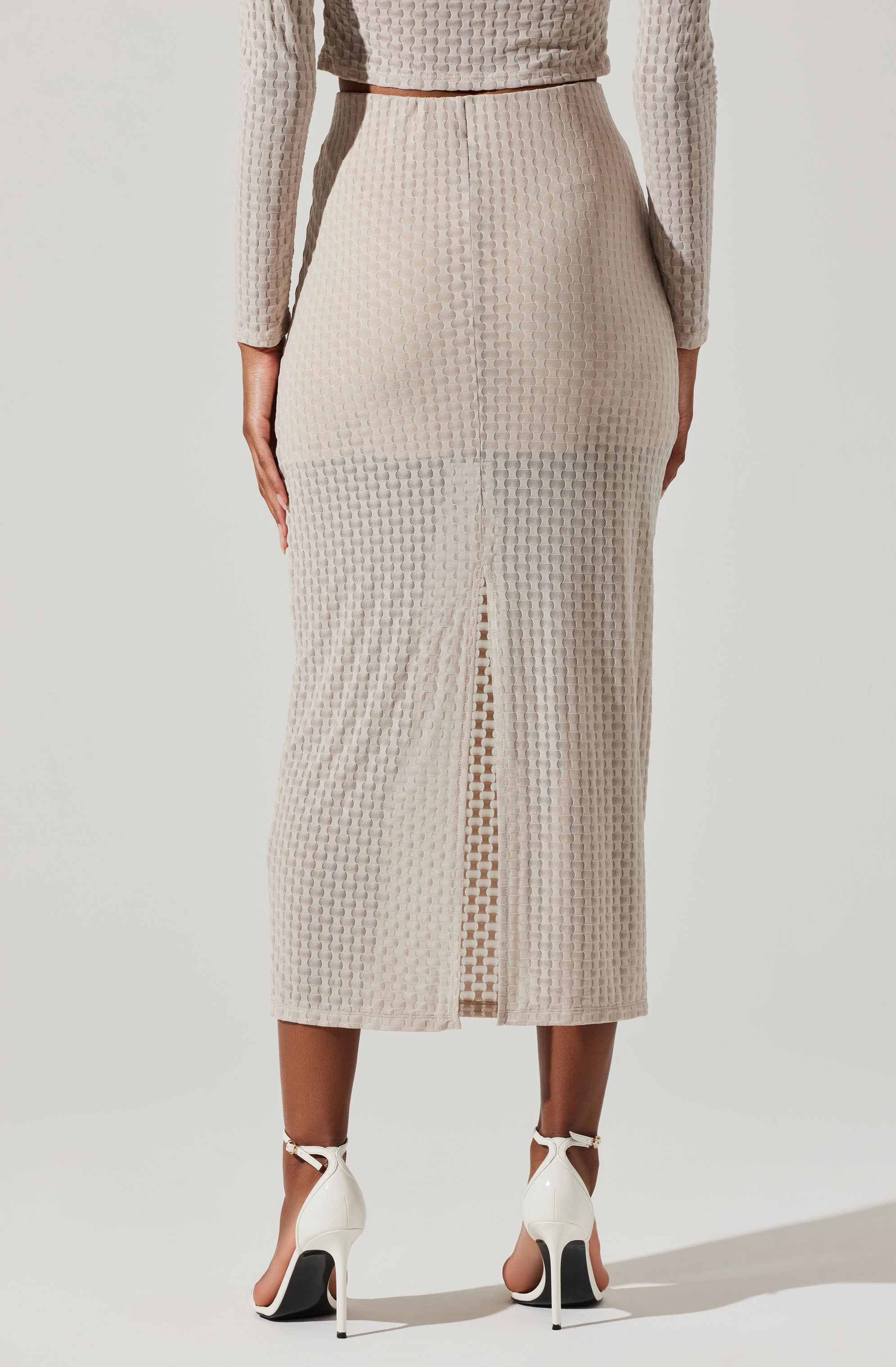 Indah Semi Sheer Overlay Midi Skirt-Aljck