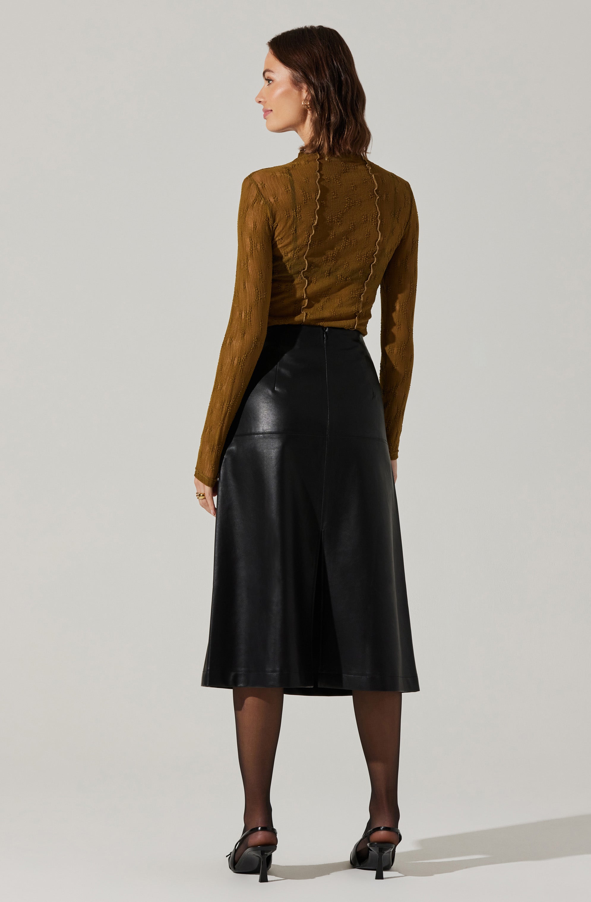 Yuria Faux Leather Midi Skirt-Aljck